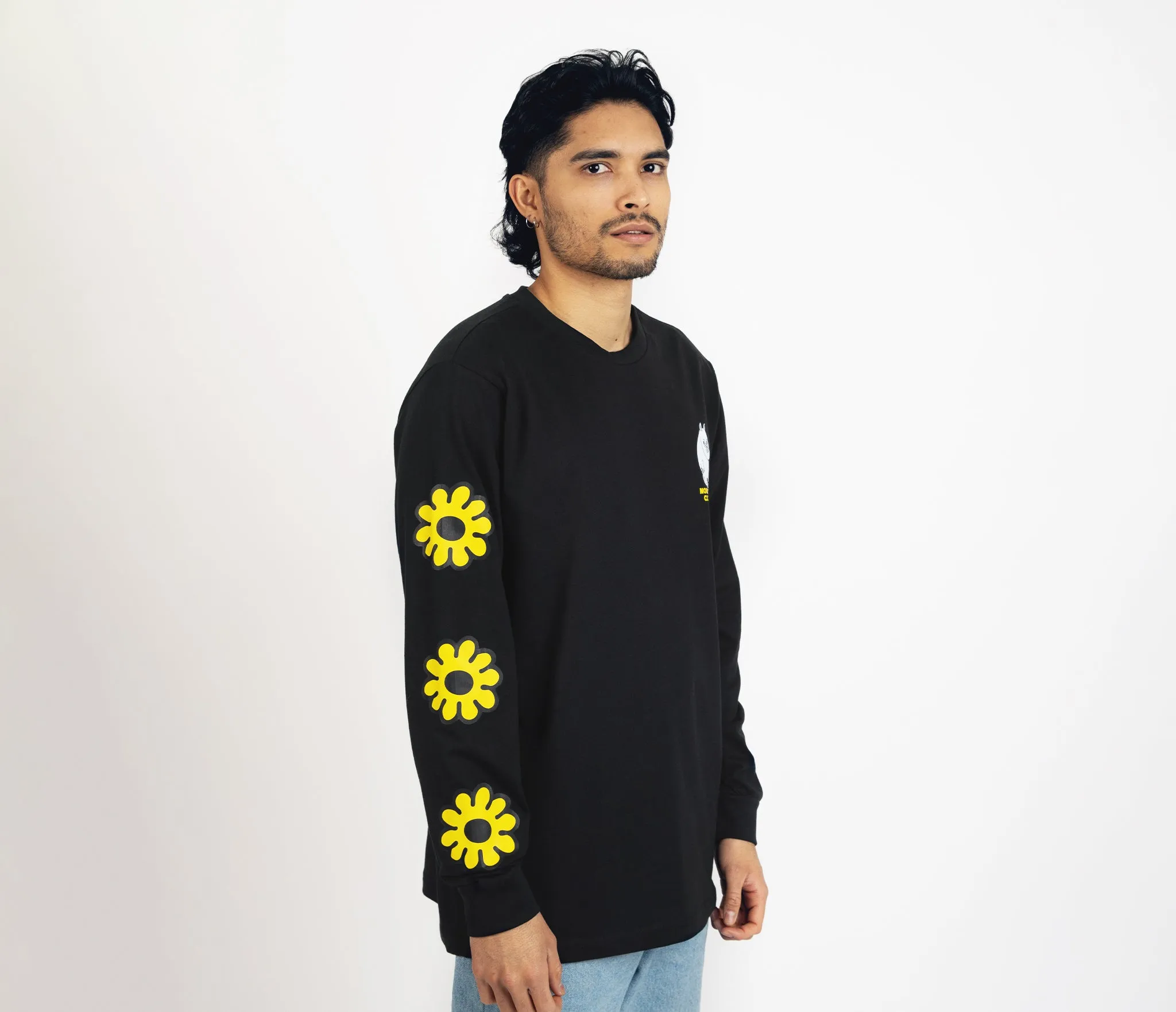 Moomintroll's Flower Longsleeve Shirt With Cuffrib Unisex - Black