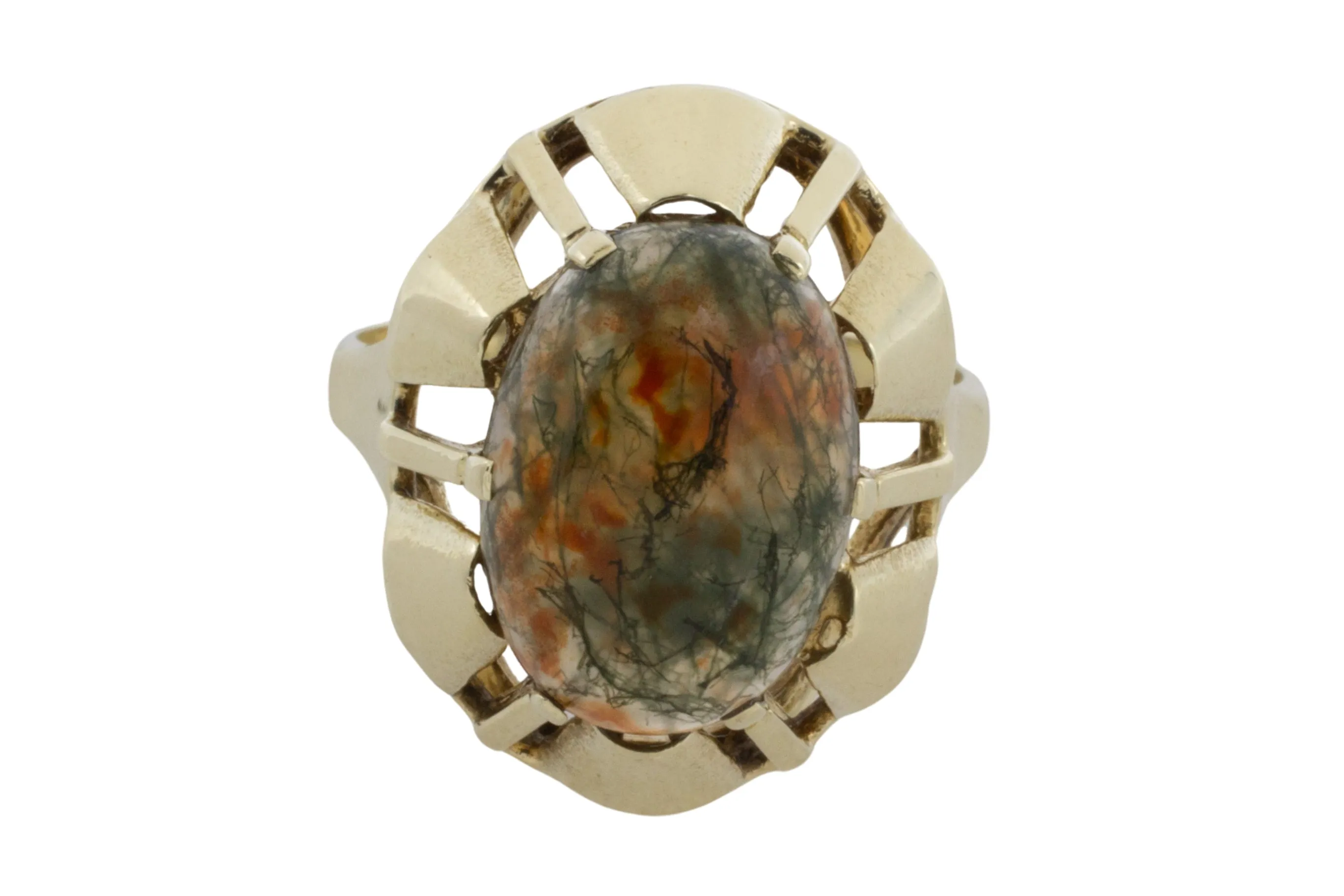 Moss agate ring in 14 carat gold