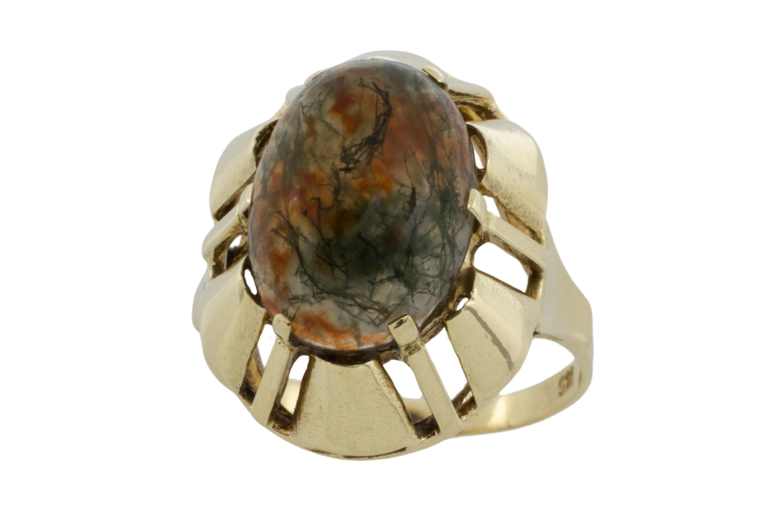 Moss agate ring in 14 carat gold