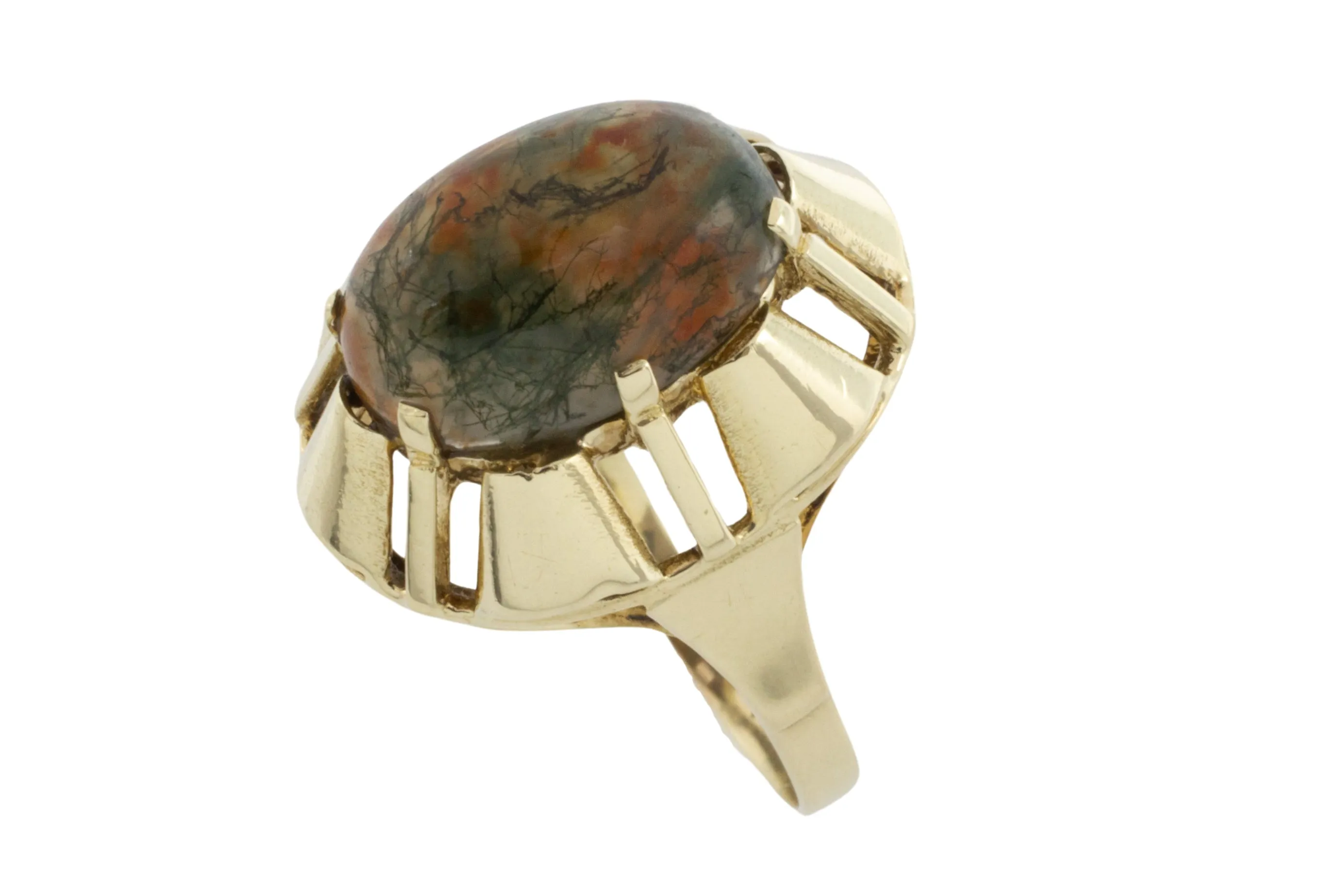 Moss agate ring in 14 carat gold