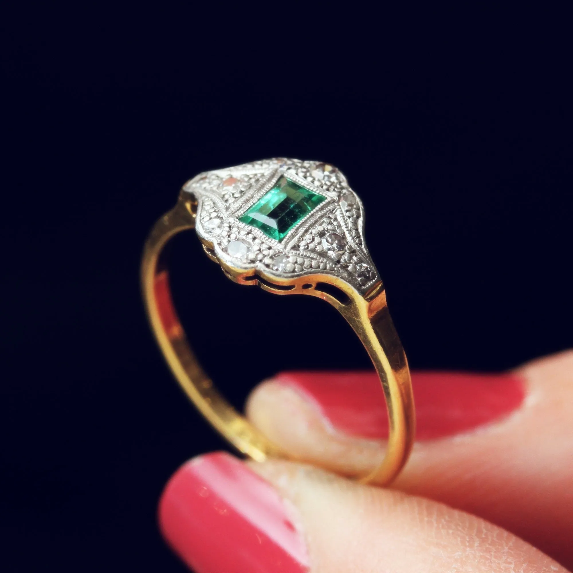 Much Sought After 1920's Emerald & Diamond Ring