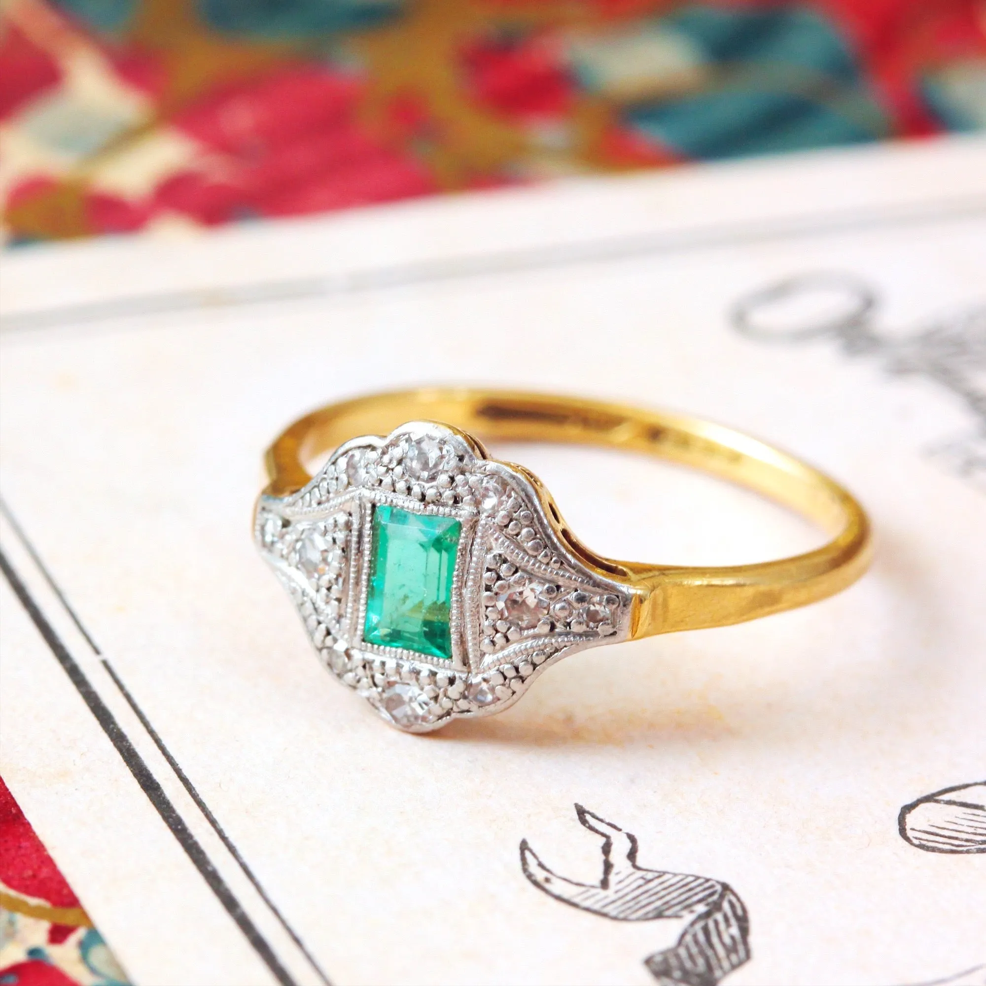 Much Sought After 1920's Emerald & Diamond Ring