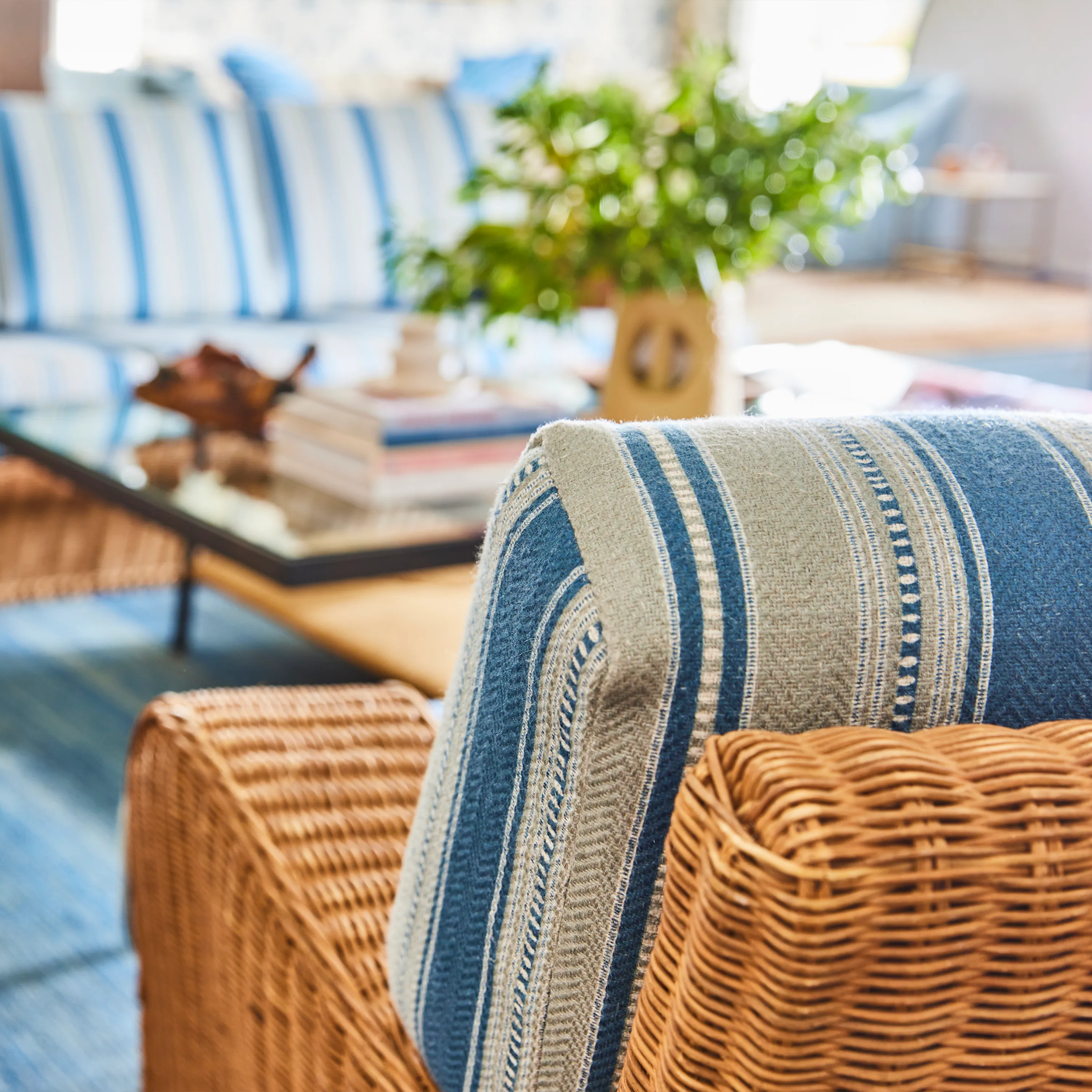 Pair of Wicker Chairs in Dhurrie Stripe