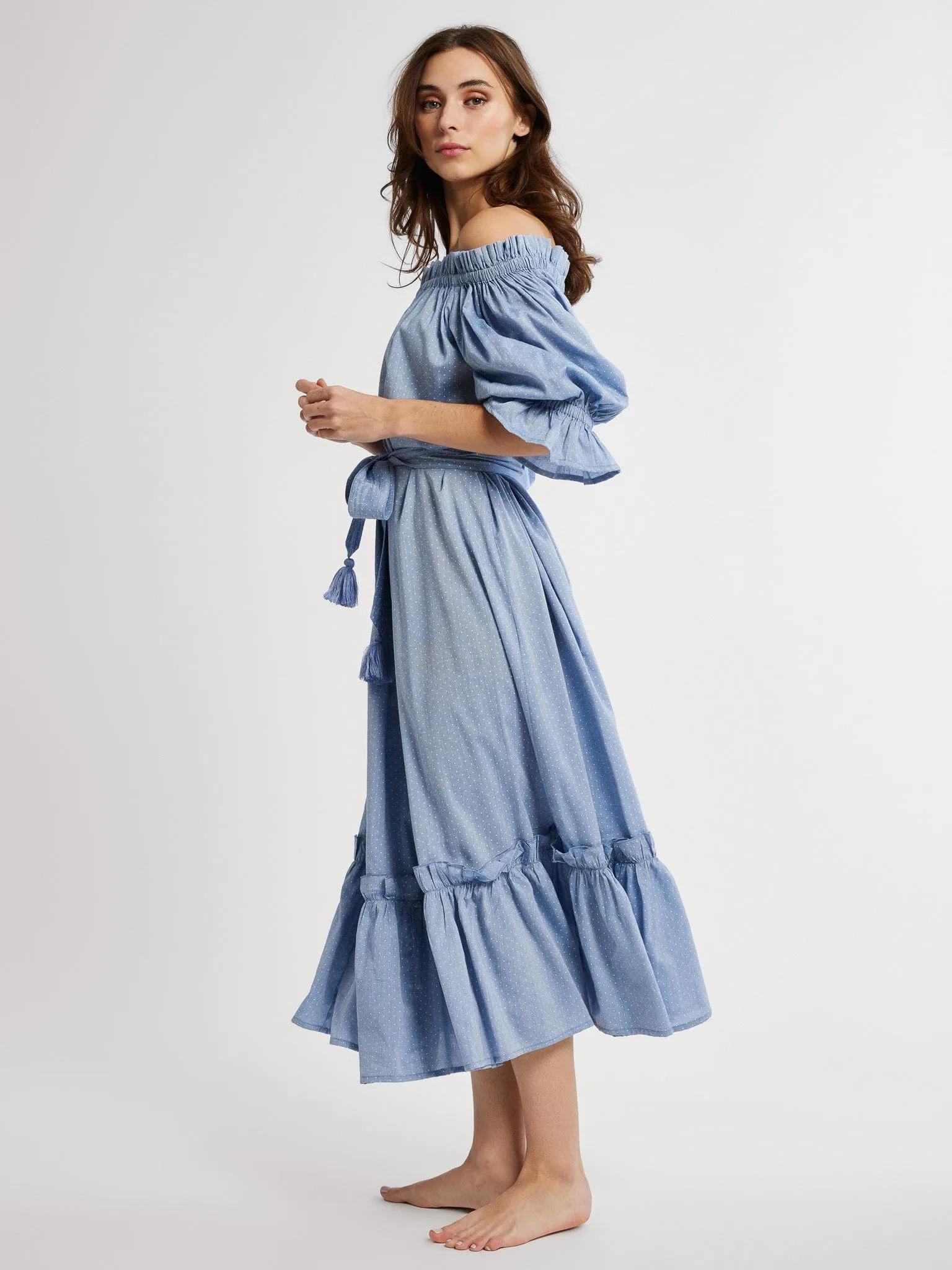 Paloma Dress in Chambray Polka Dot