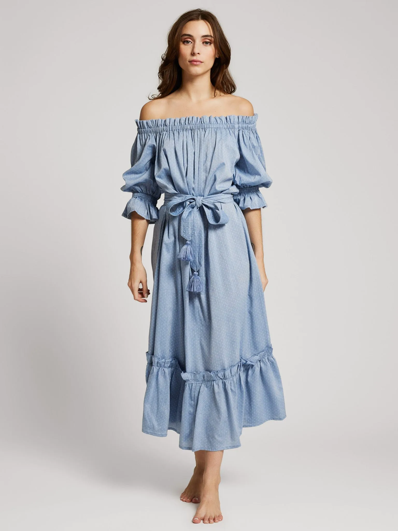 Paloma Dress in Chambray Polka Dot