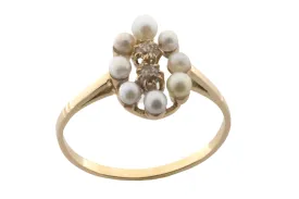 Pearl and old cut diamond ring in 14 carat gold