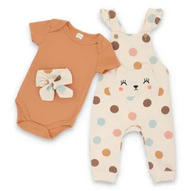 Playtime Polkas-3 Piece Dungaree Set