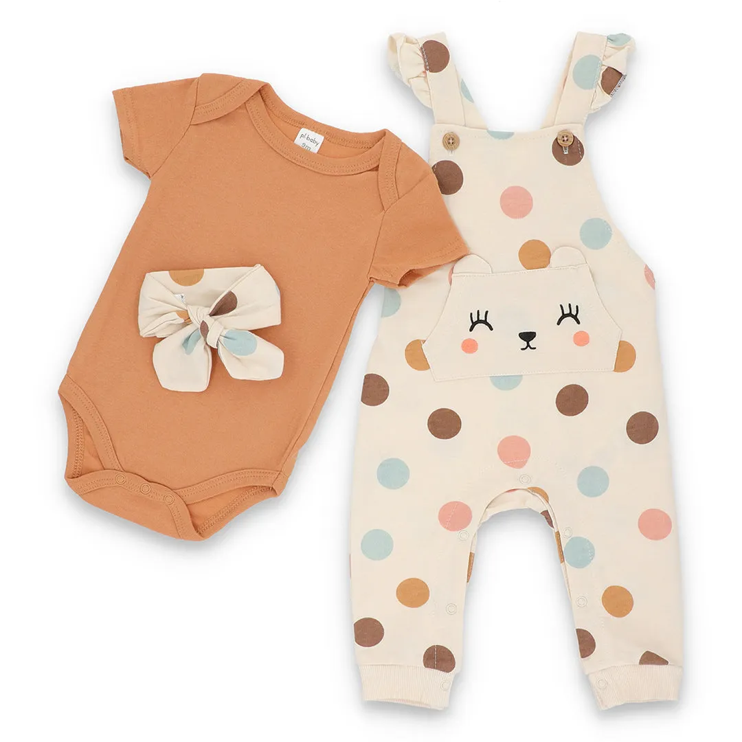 Playtime Polkas-3 Piece Dungaree Set