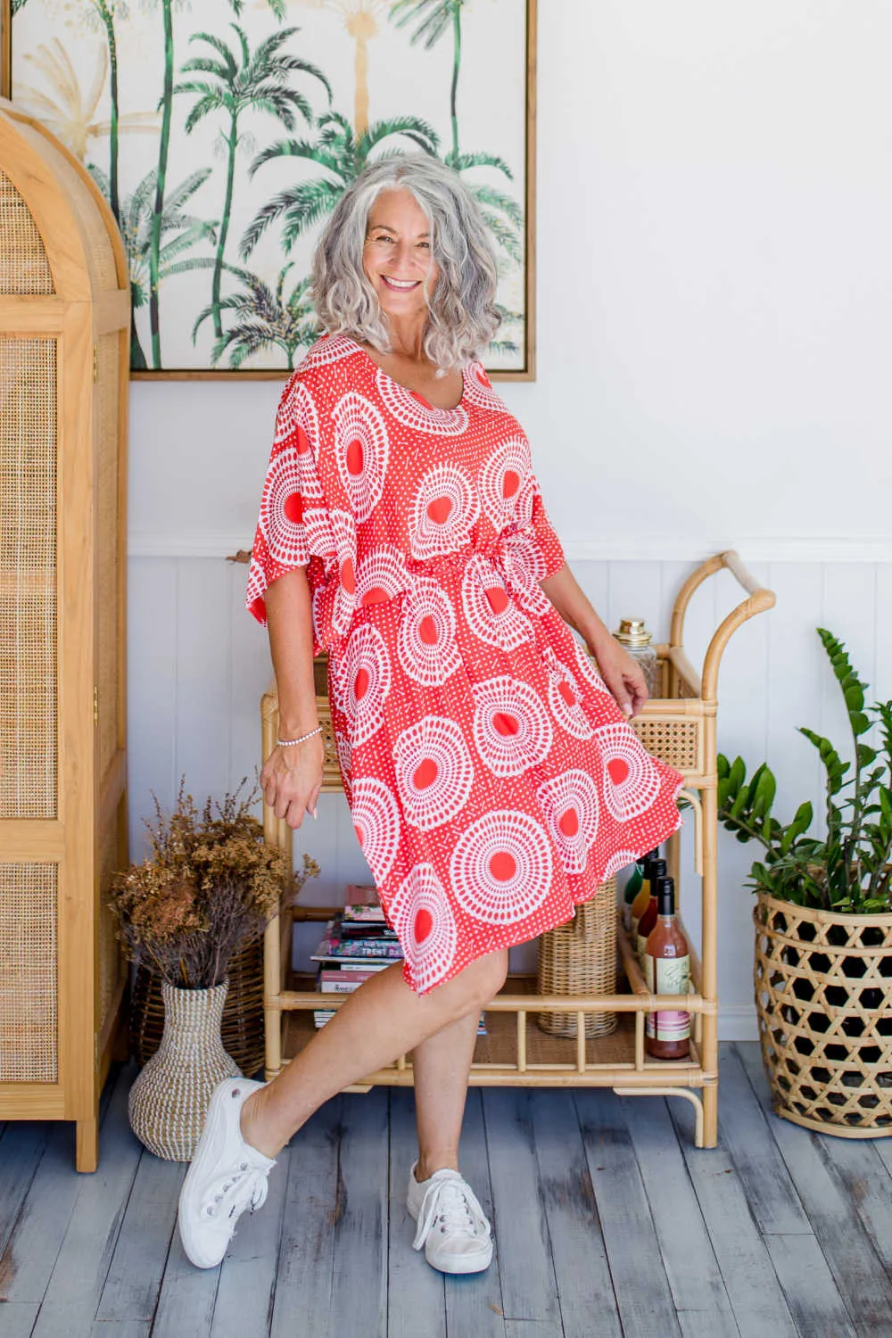 Polka Dot Kaftan Dress - Red & White