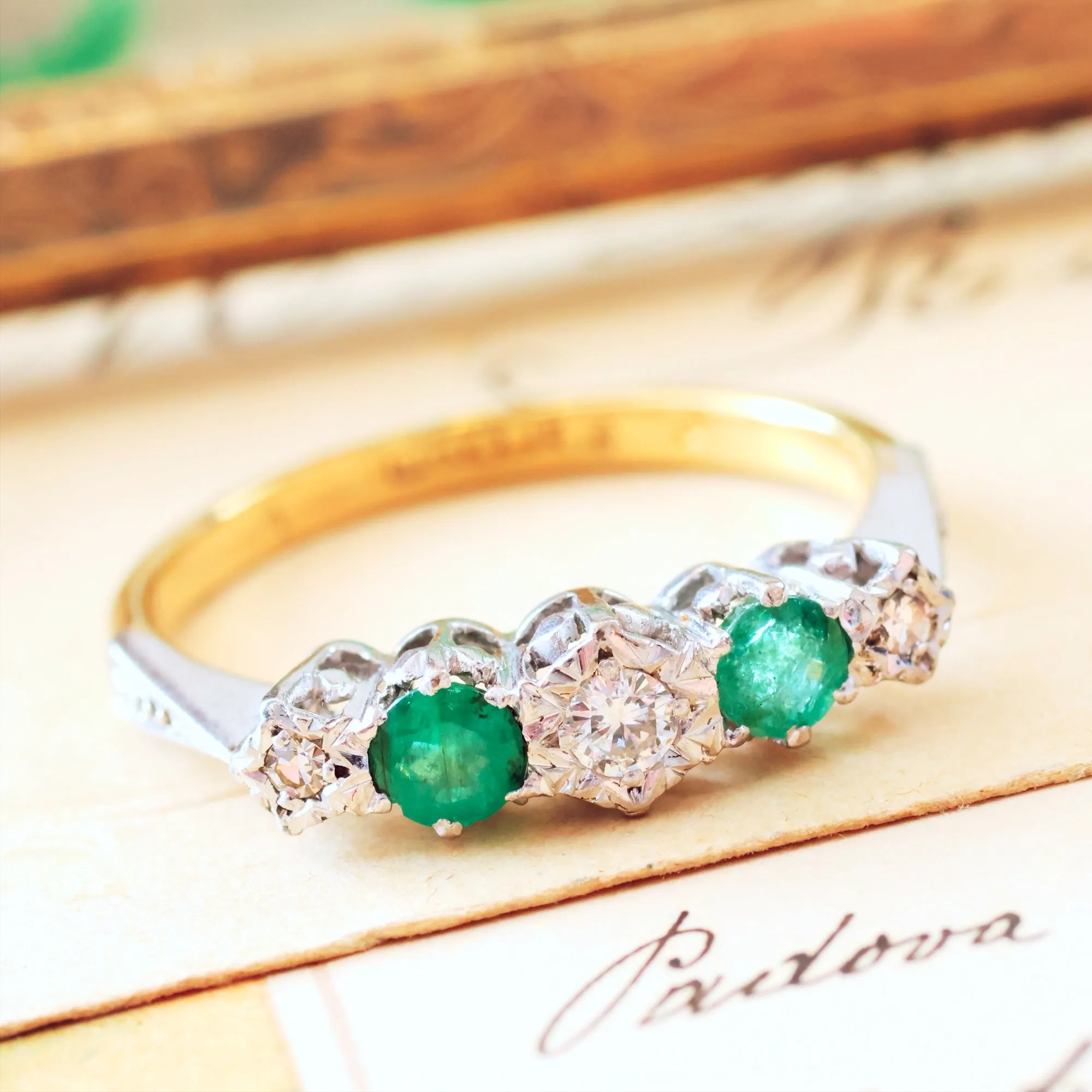 Pretty Vintage Emerald & Diamond Engagement Ring