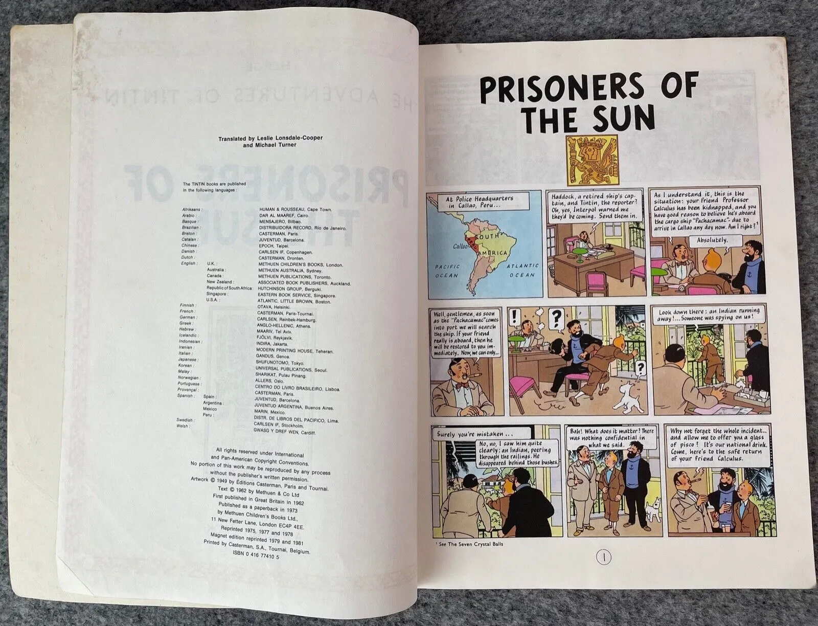 Prisoners of the Sun - Tintin Magnet UK Paperback Edition Book 1980s