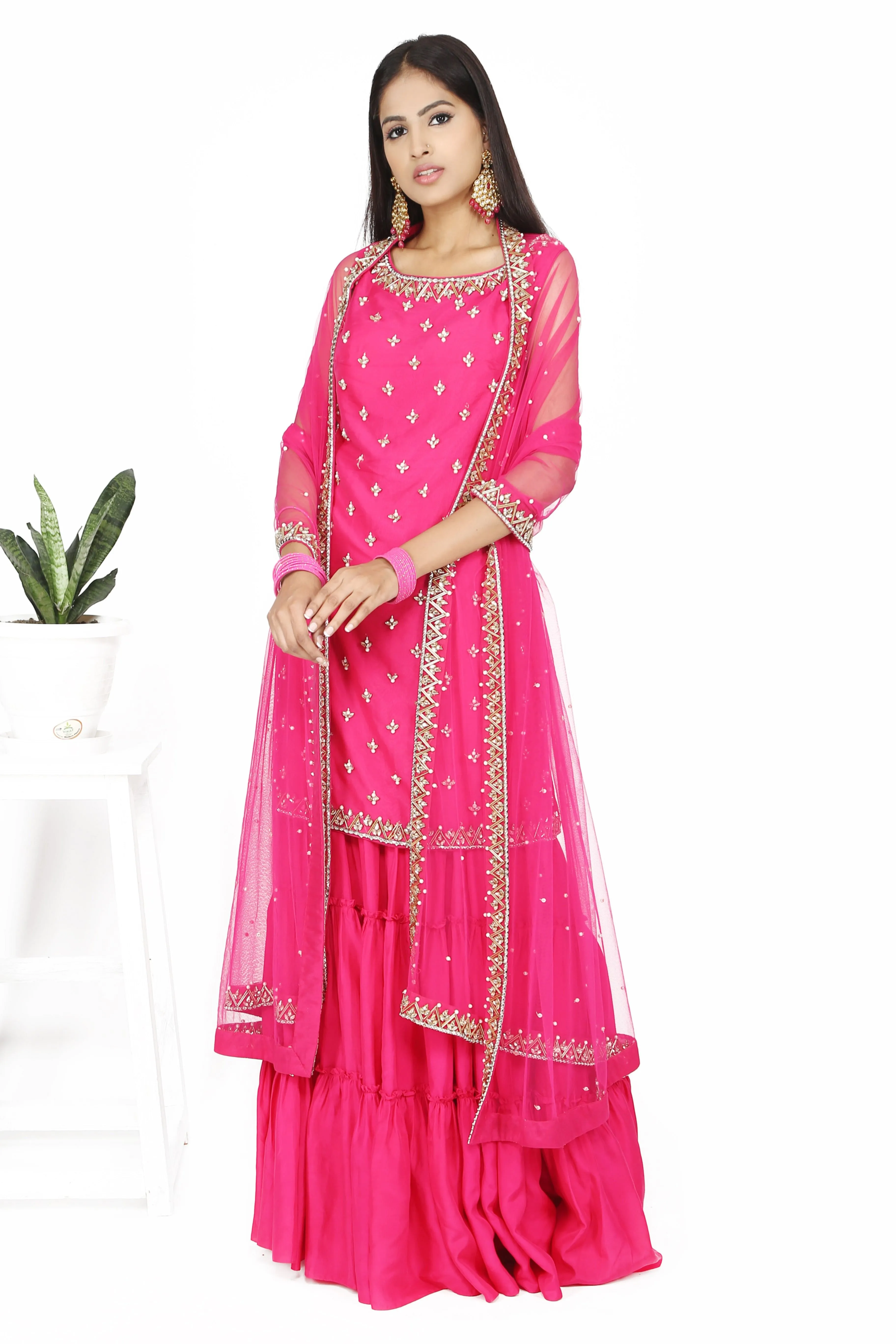 Rani pink flare sharara set.