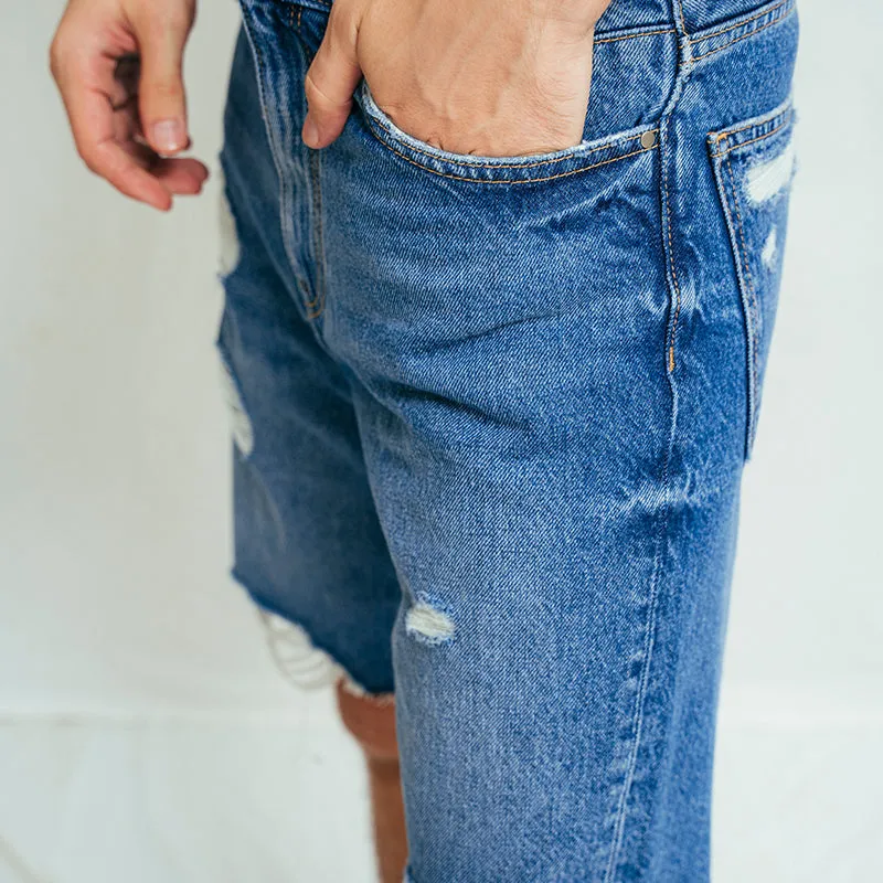 Ripped denim Bermuda shorts