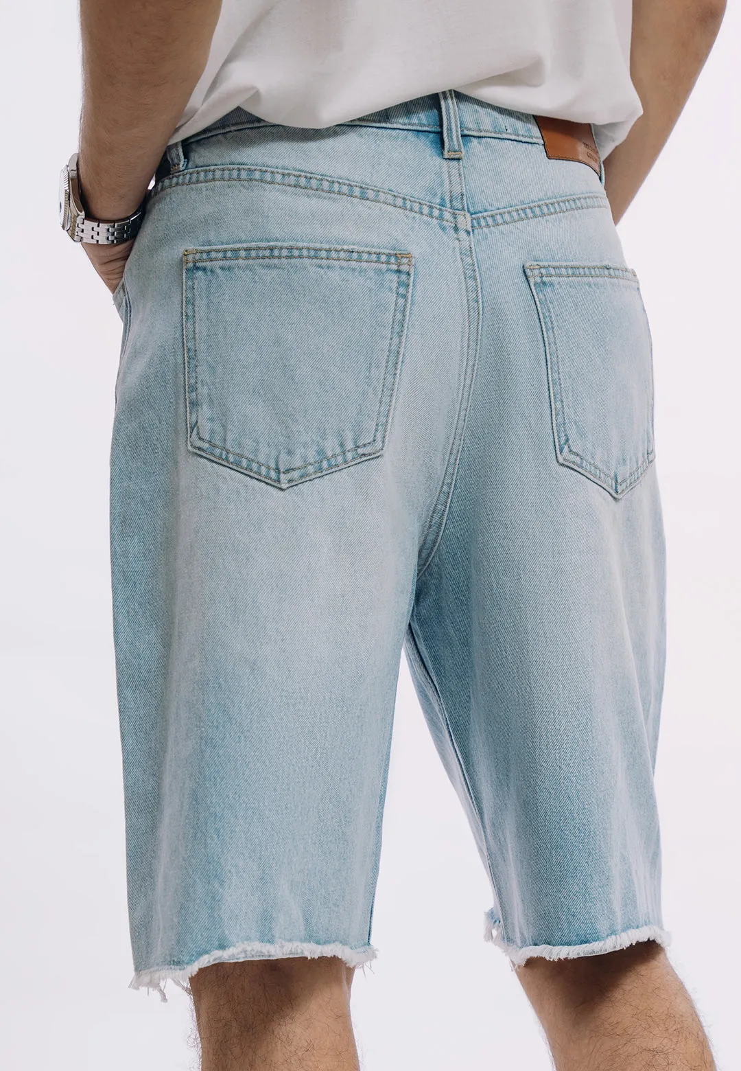 Ripped Denim Shorts - Light Blue Wash