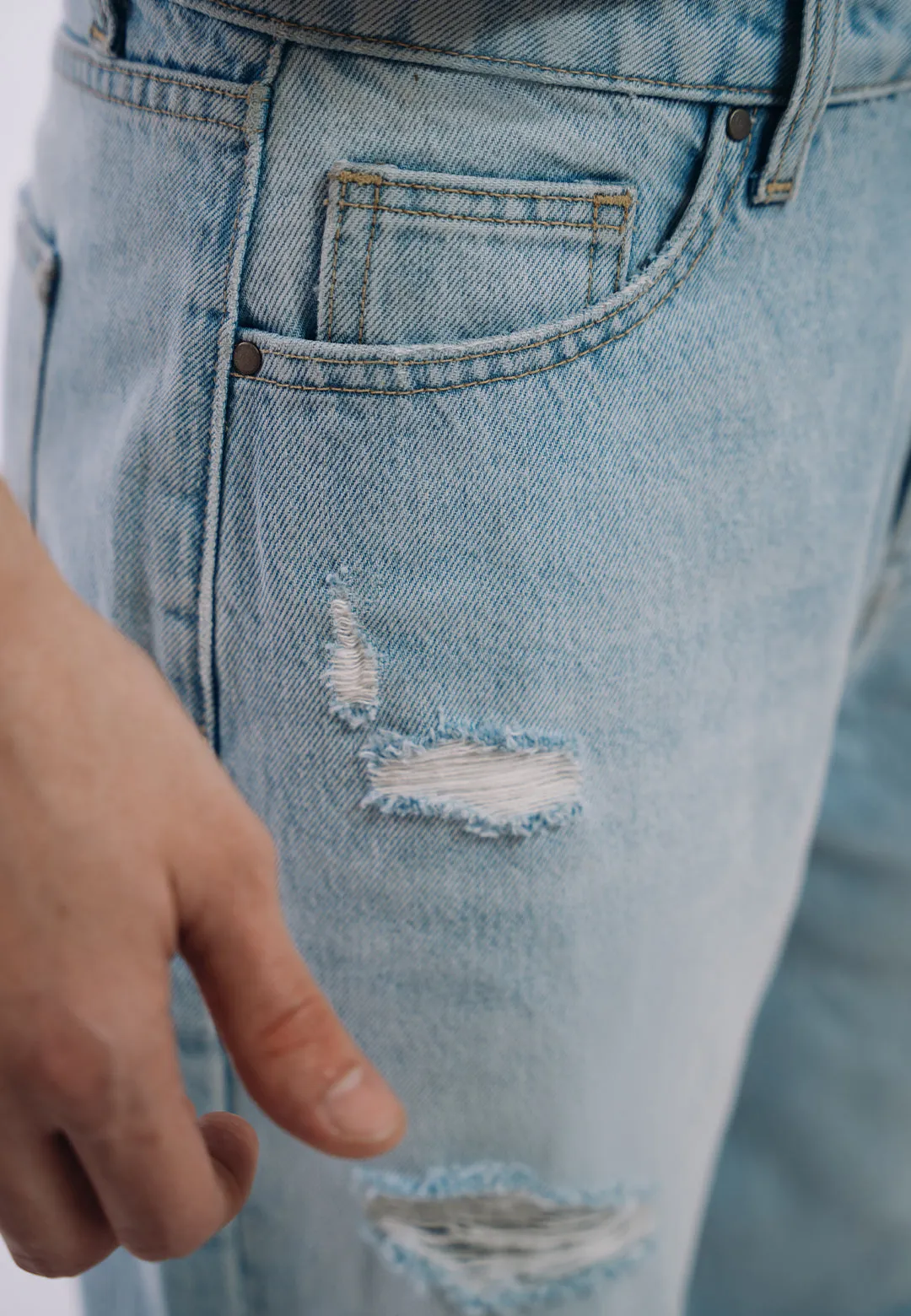 Ripped Denim Shorts - Light Blue Wash