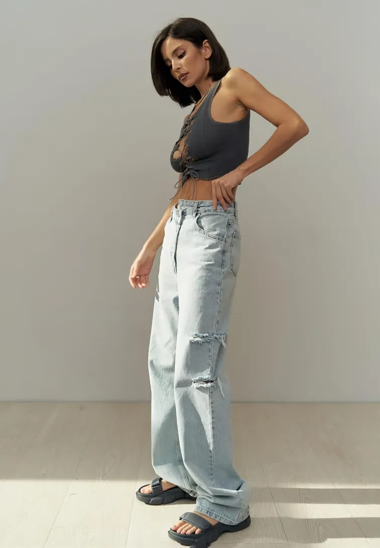 SALE - RIVER Asymmetric Jeans in Vintage Blue