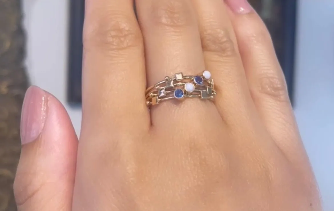 Sapphire and opal four piece ring