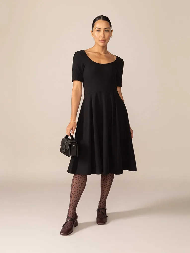 Short Sleeve Ballerina Knit Dress in Black