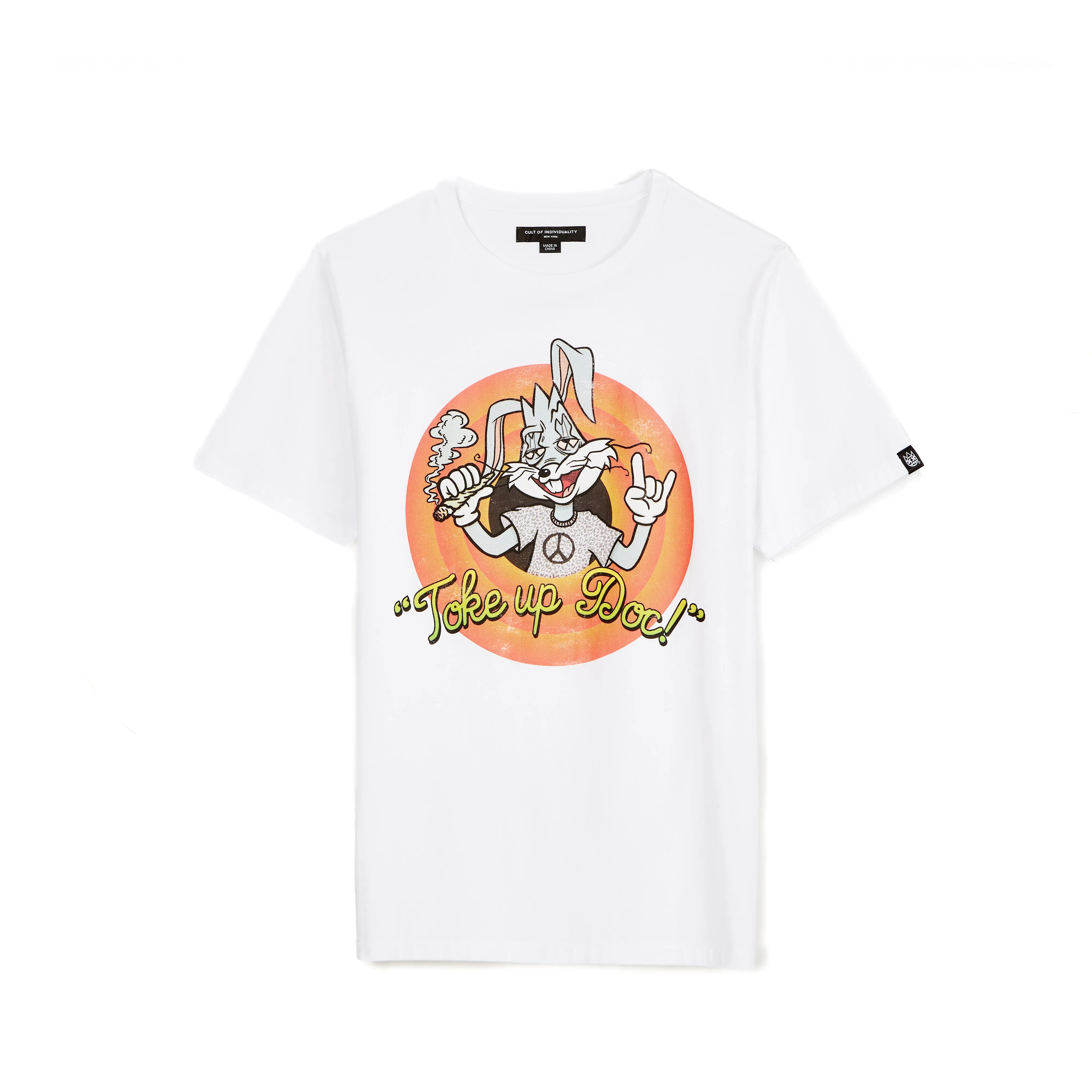 SHORT SLEEVE CREW NECK TEE  "TOKE UP DOC" IN WHITE