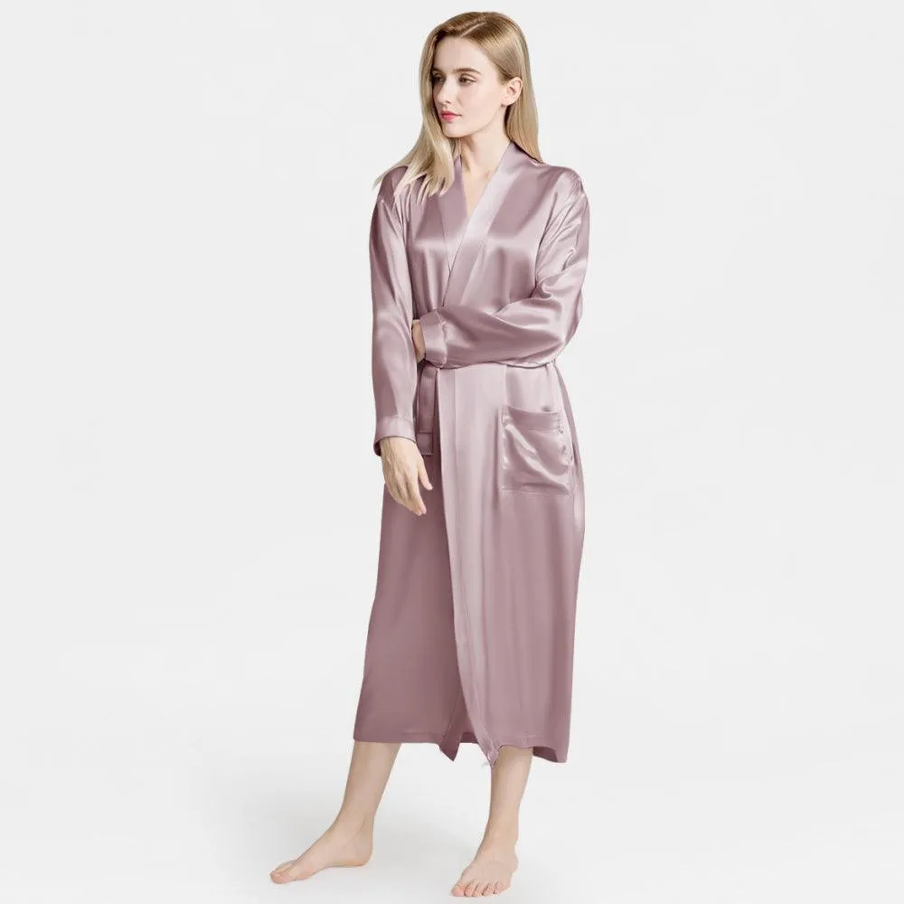 Silk Robe for Women 100% Mulberry Silk 22 Momme Luxurious Long Self-tie Belt Silk Robes