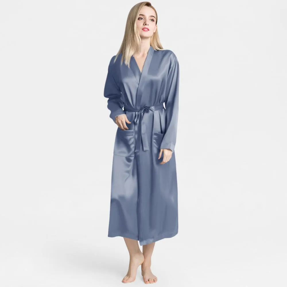 Silk Robe for Women 100% Mulberry Silk 22 Momme Luxurious Long Self-tie Belt Silk Robes