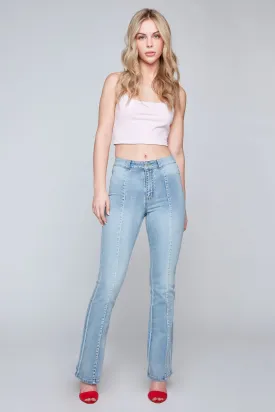 STEVIE - Mid Rise Pintuck Flare Jean - Vintage Bleach Flex Denim