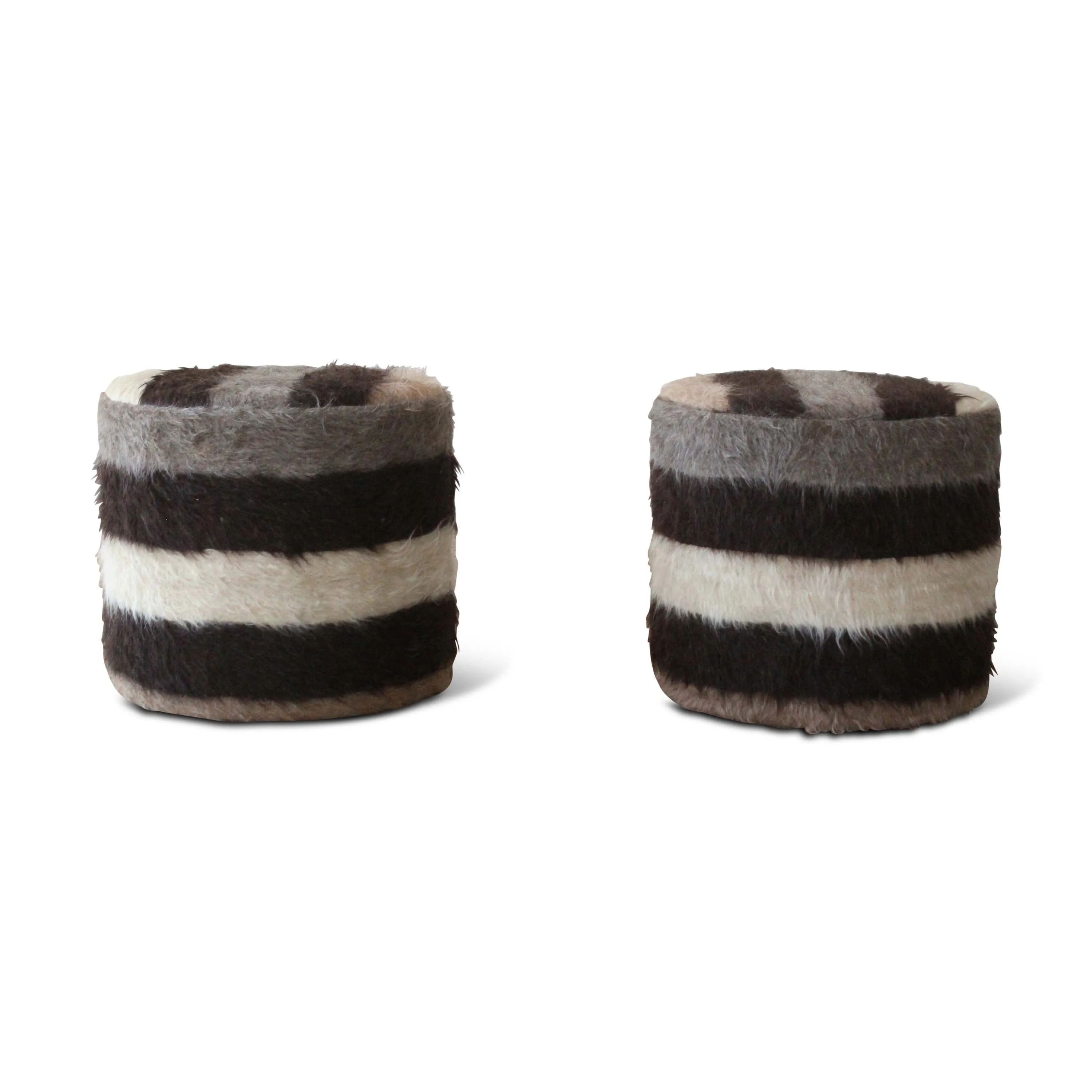 Striped Shaggy Wool Mohair Upholstered Stool