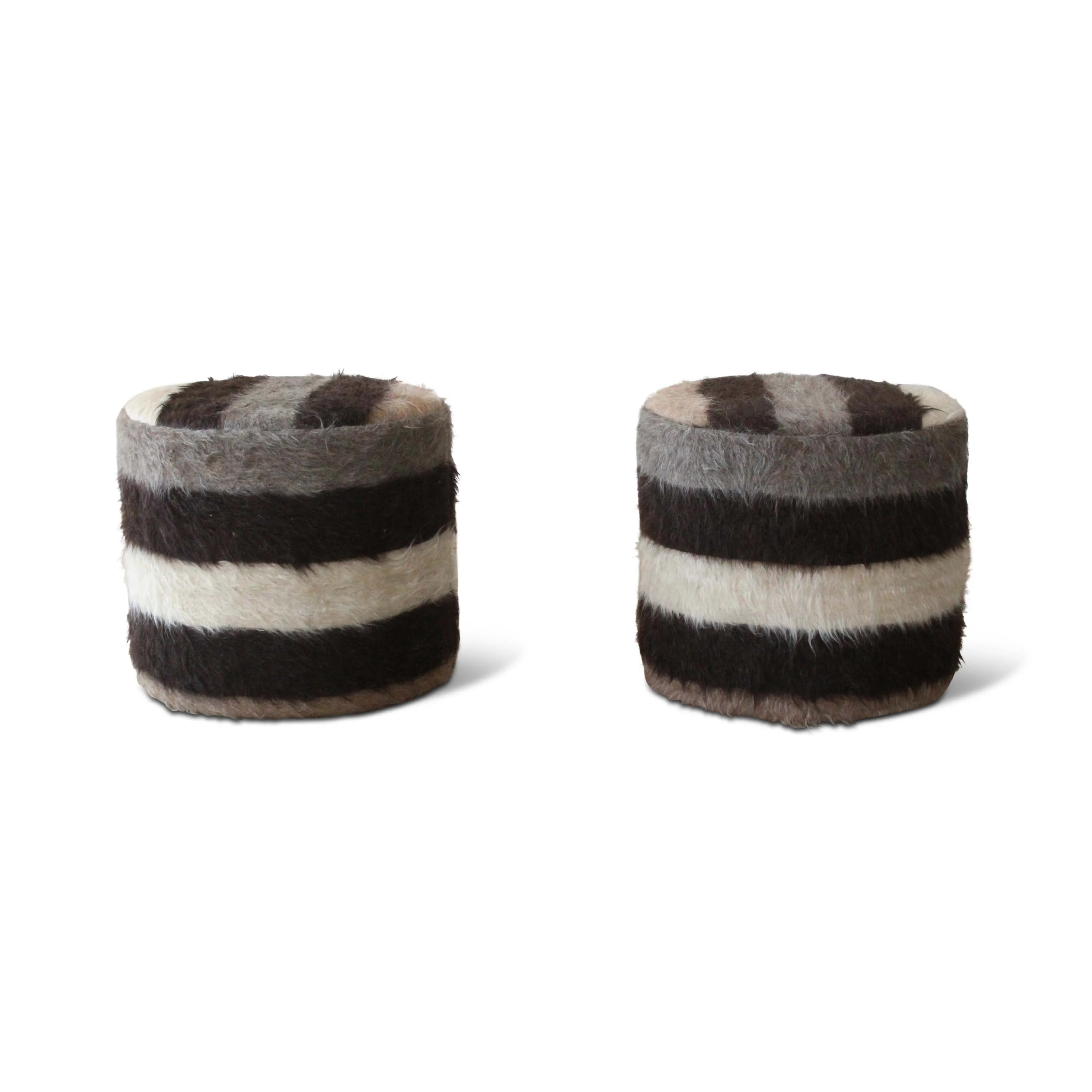 Striped Shaggy Wool Mohair Upholstered Stool