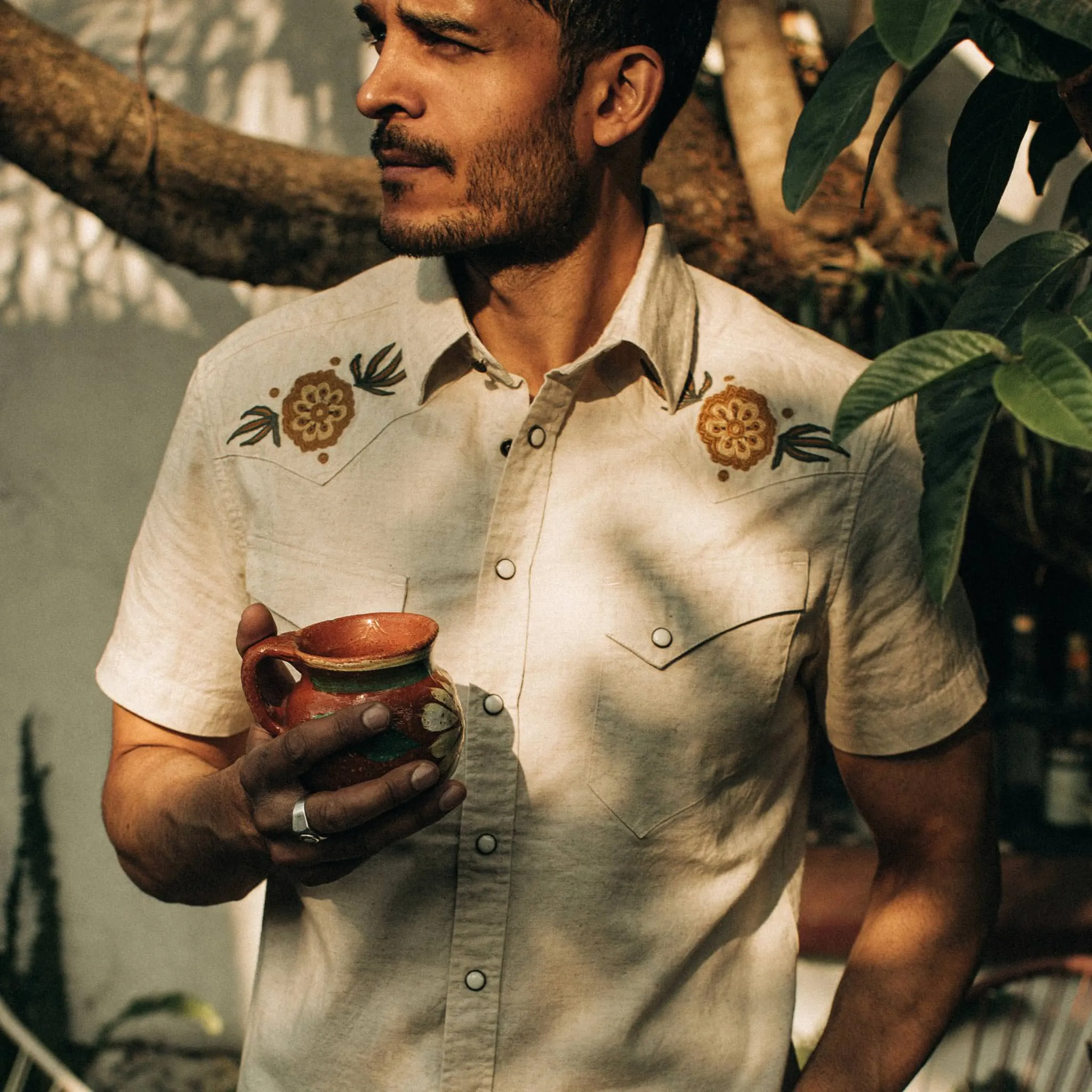 The Embroidered Short Sleeve Western in Natural