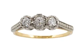 Three stone old cut diamond ring