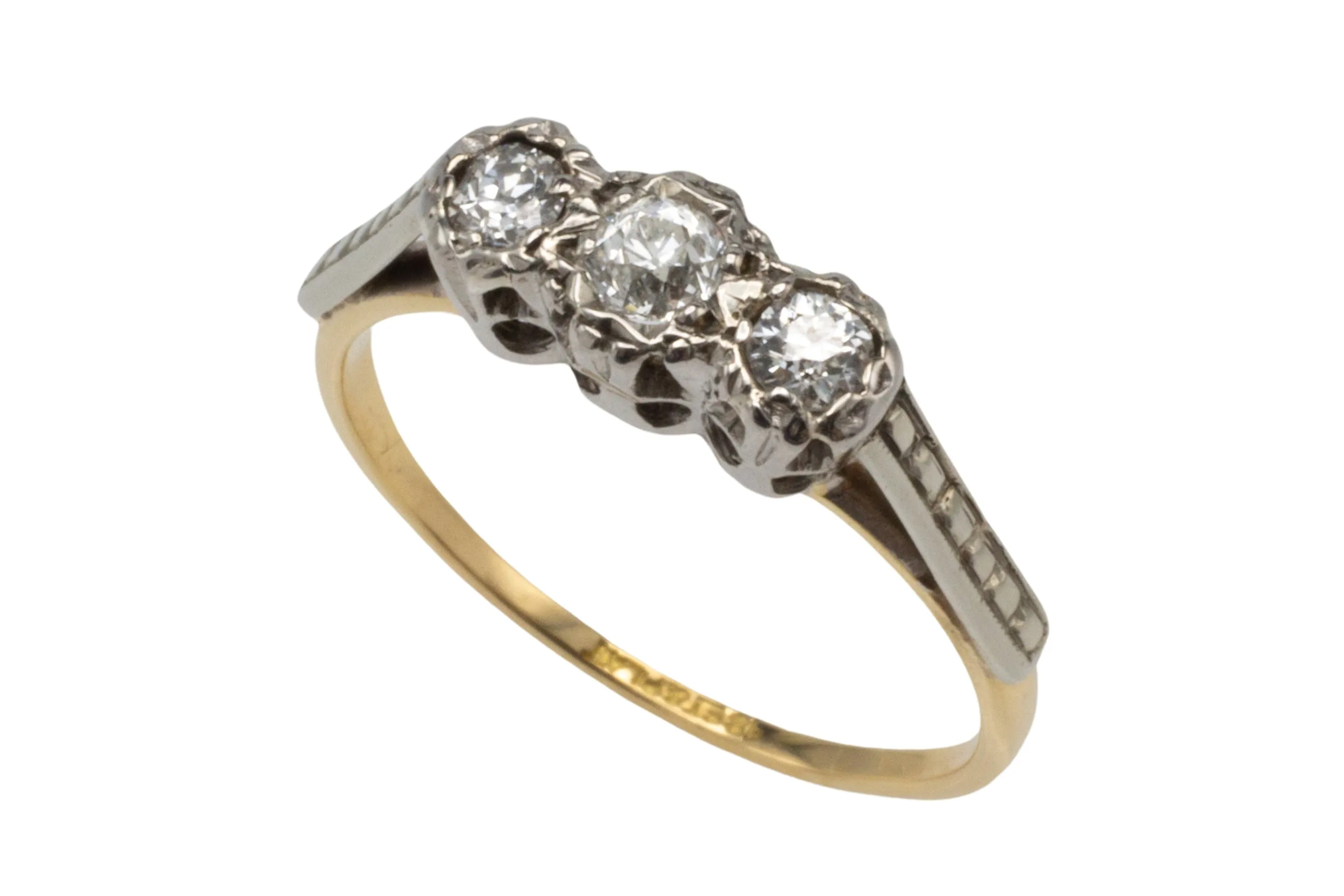 Three stone old cut diamond ring