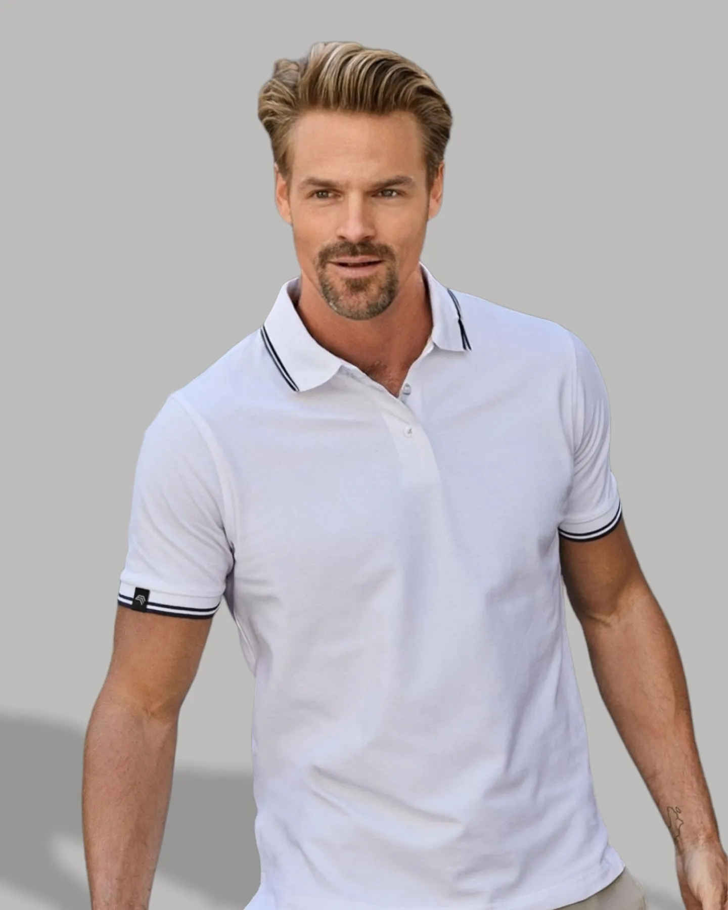 TJS 1407 ― Luxury Stripe Stretch Bio-Baumwolle Polo Shirt - Schwarz / Weiß