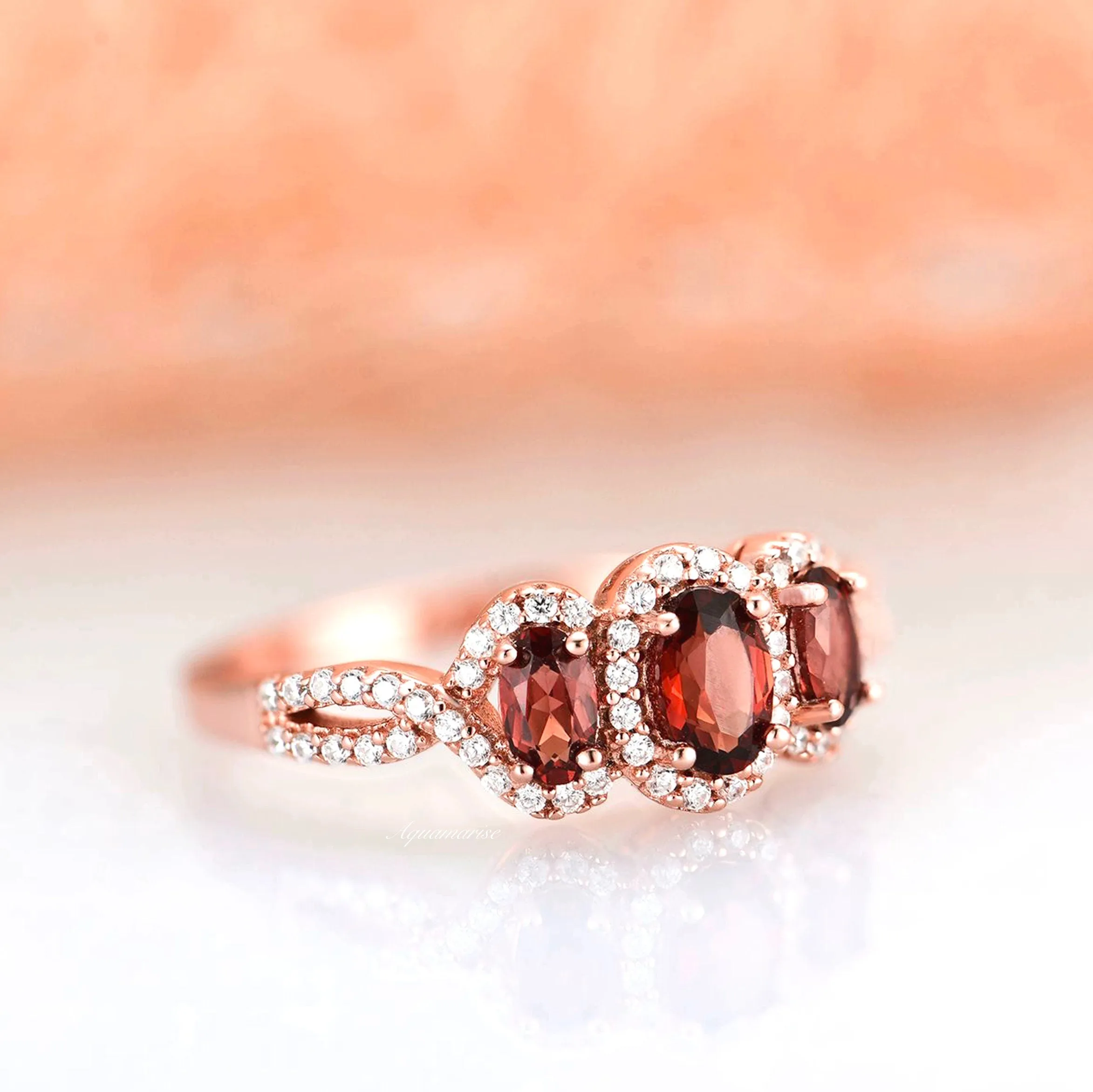 Trio Garnet Ring- 14K Rose Gold Vermeil