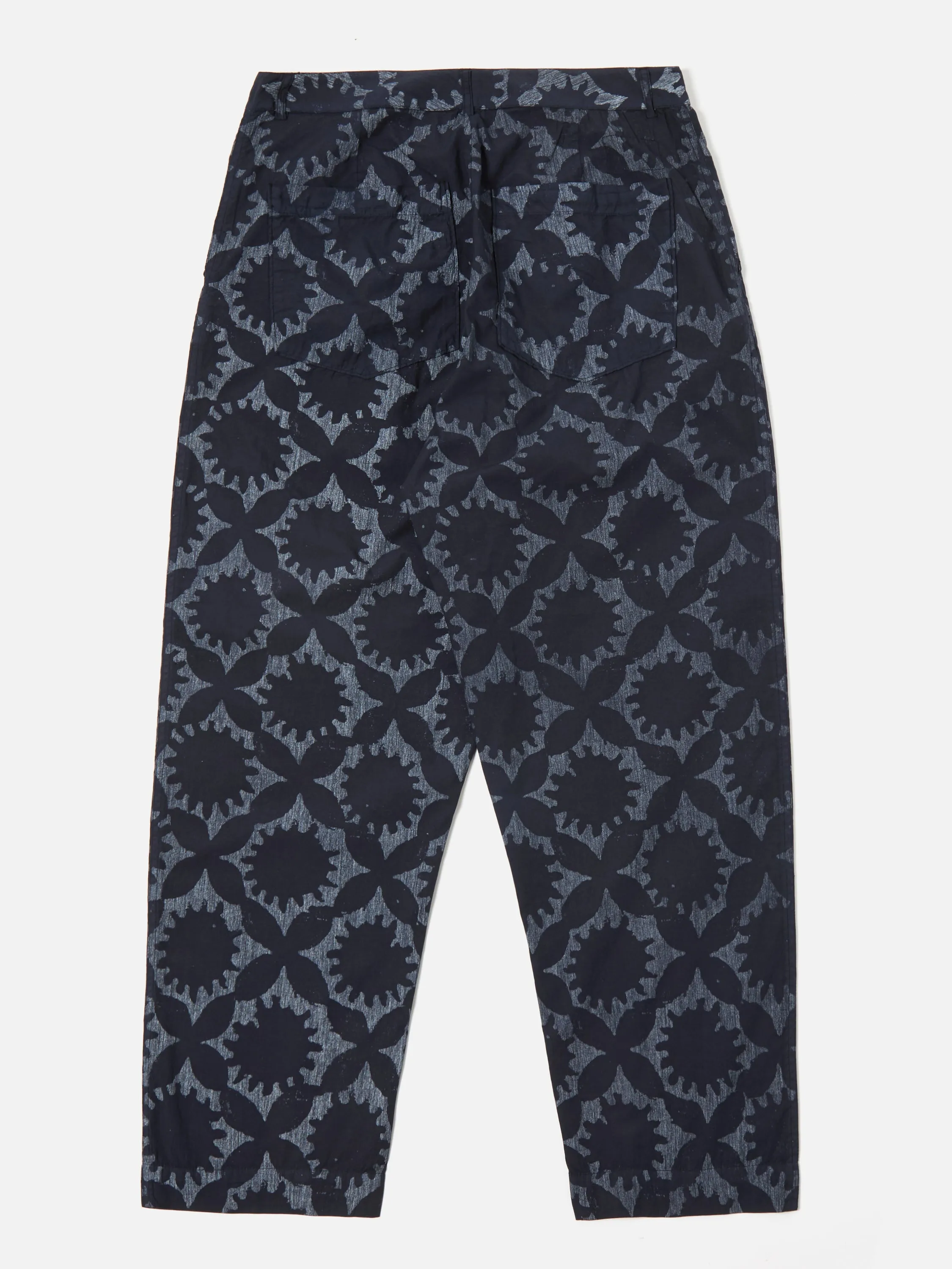 Universal Works Duke Pant in Navy Over Dyed Sun Print