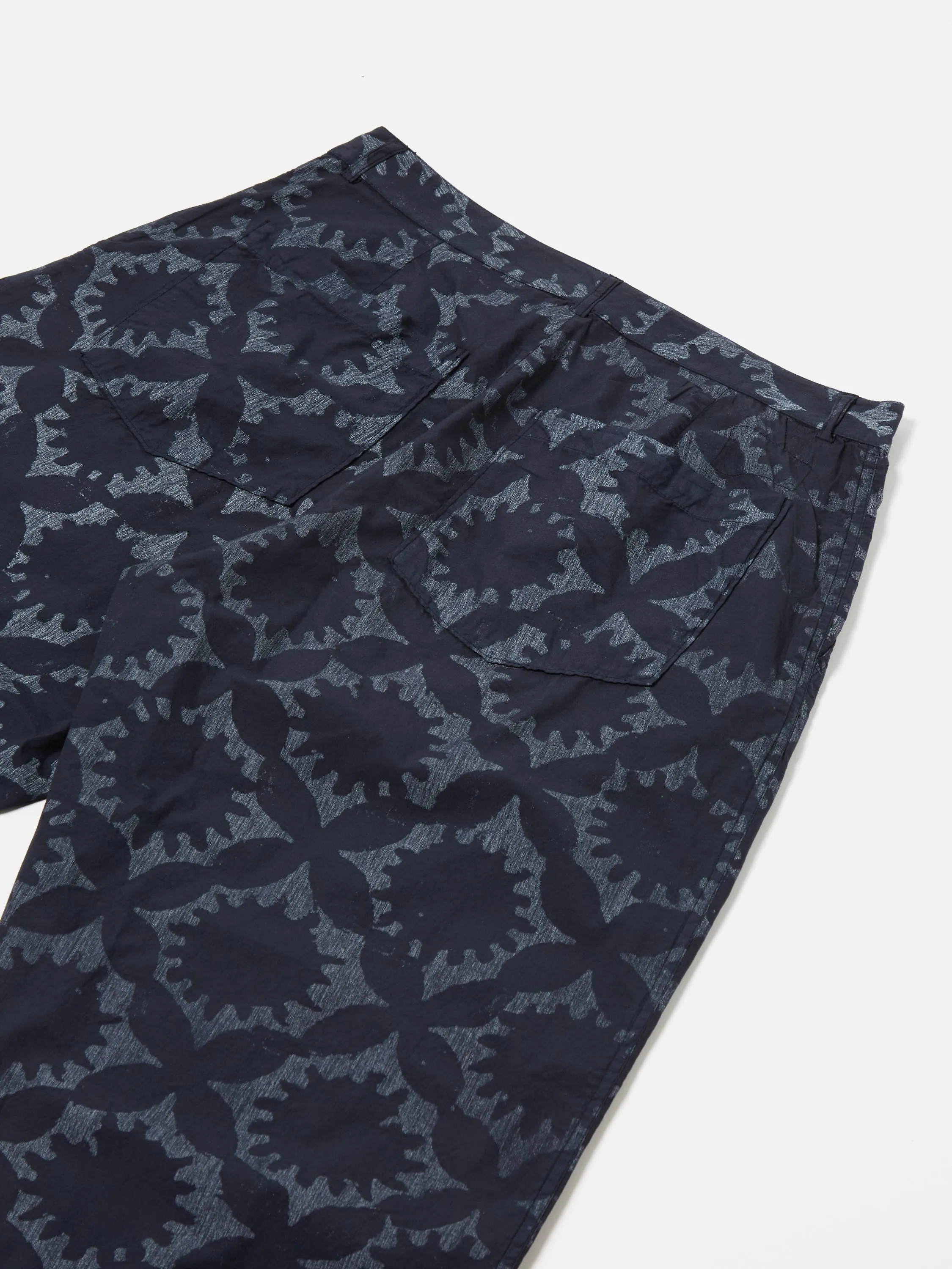 Universal Works Duke Pant in Navy Over Dyed Sun Print