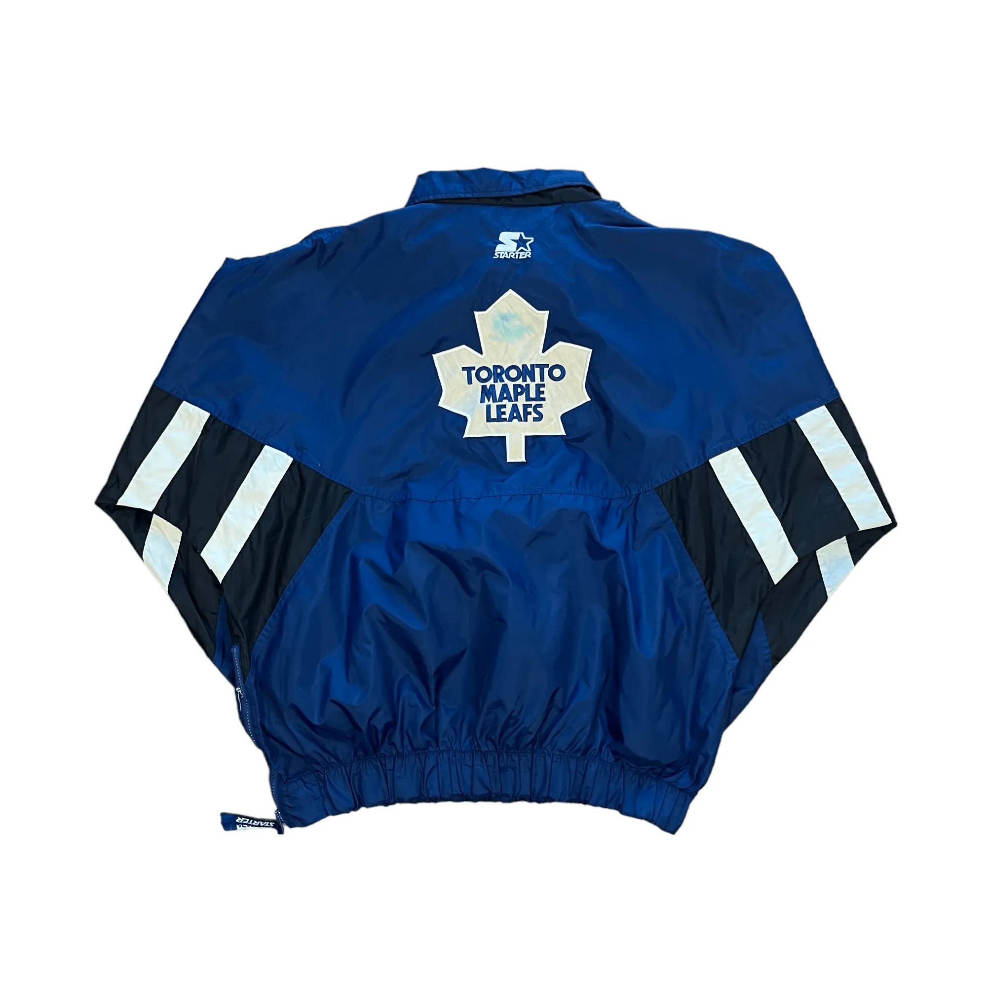 Vintage 90s Navy Blue, Black   White Starter Toronto Maples Leafs NHL Quarter Zip Jacket - Extra Large