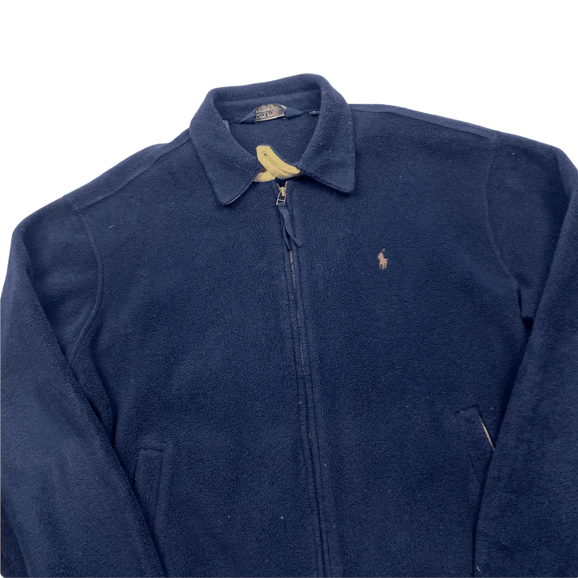 Vintage 90s Navy Blue Polo Ralph Lauren Full Zip Fleece Harrington Jacket - Large