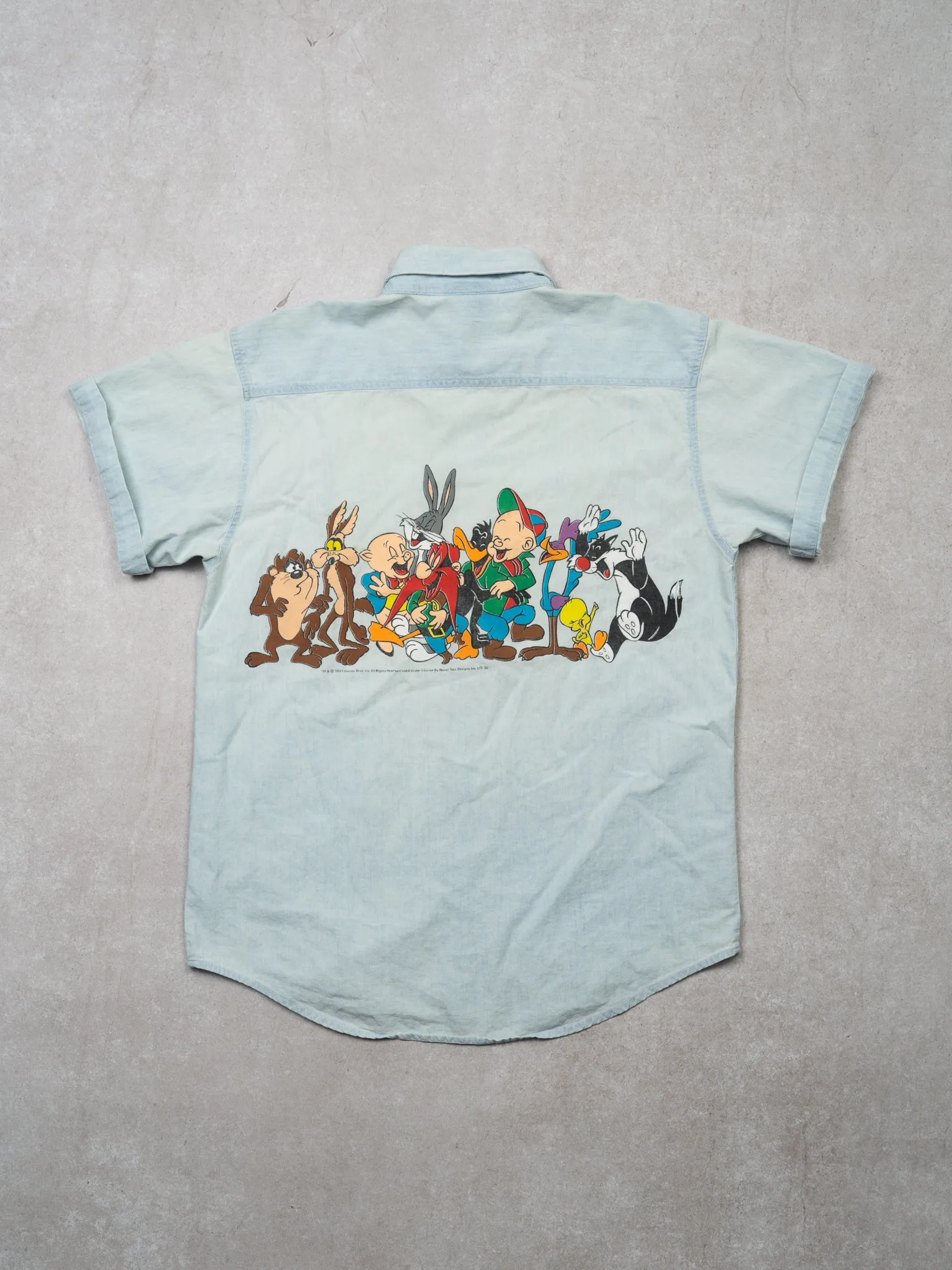 Vintage '91 Looney Tunes Denim Short Sleeve Button Up (M)