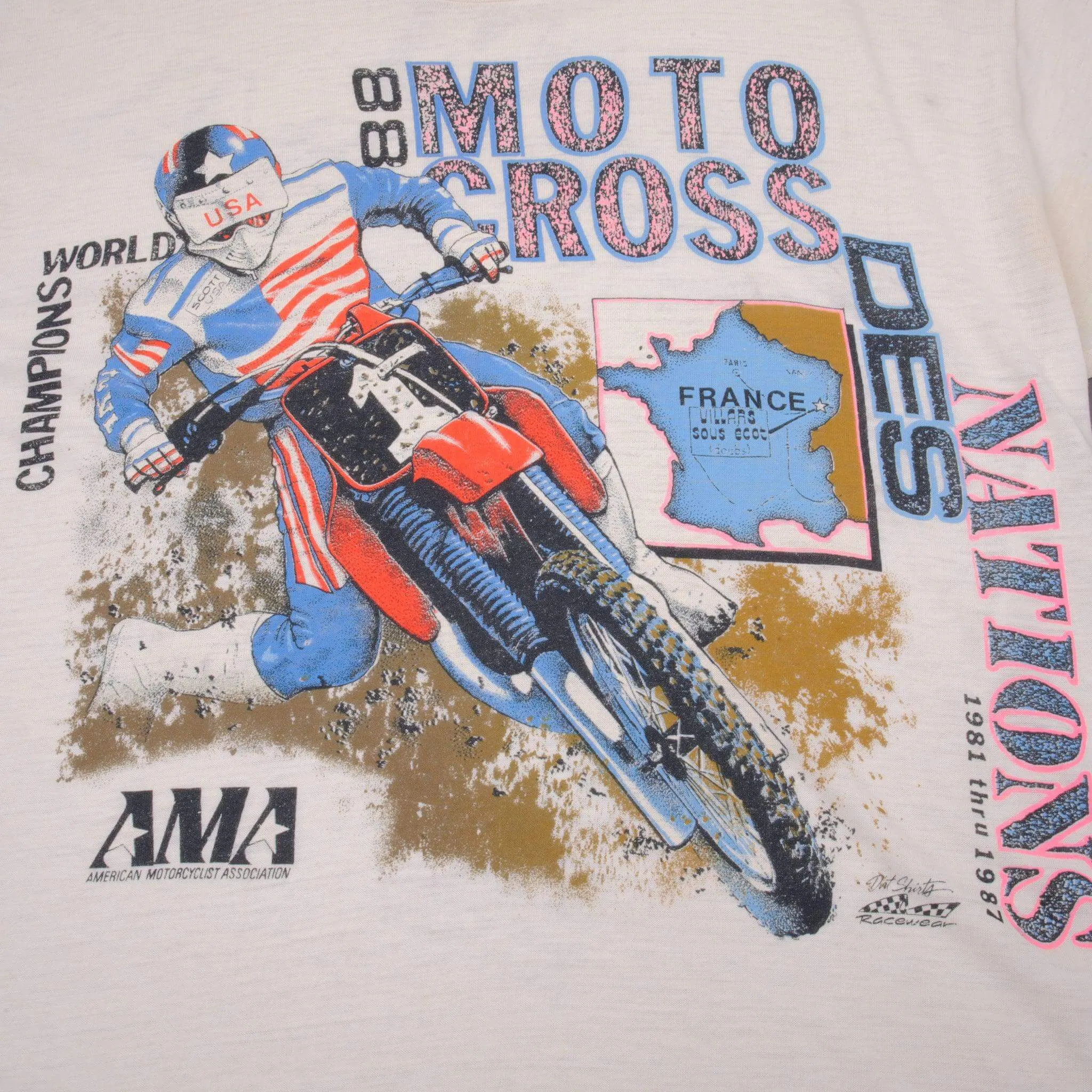 VINTAGE AMA MOTOCROSS TEAM USA NATIONS TOUR FRANCE 1987 TEE SHIRT MEDIUM