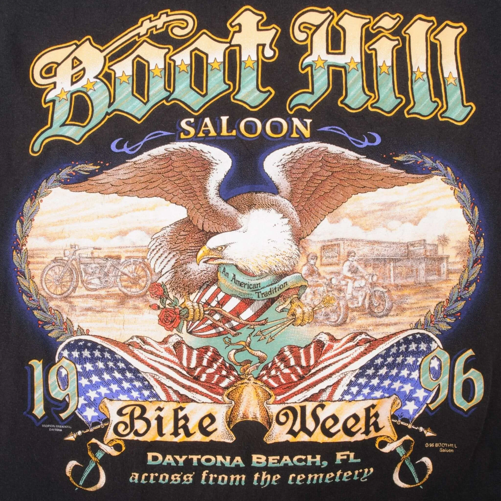 VINTAGE BOOT HILL SALOON BIKE WEEK 1996 TEE SHIRT SIZE LARGE MADE IN USA