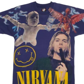 VINTAGE BOOTLEG ALL OVER PRINT NIRVANA KURT COBAIN 1994 TEE SHIRT LARGE MADE USA