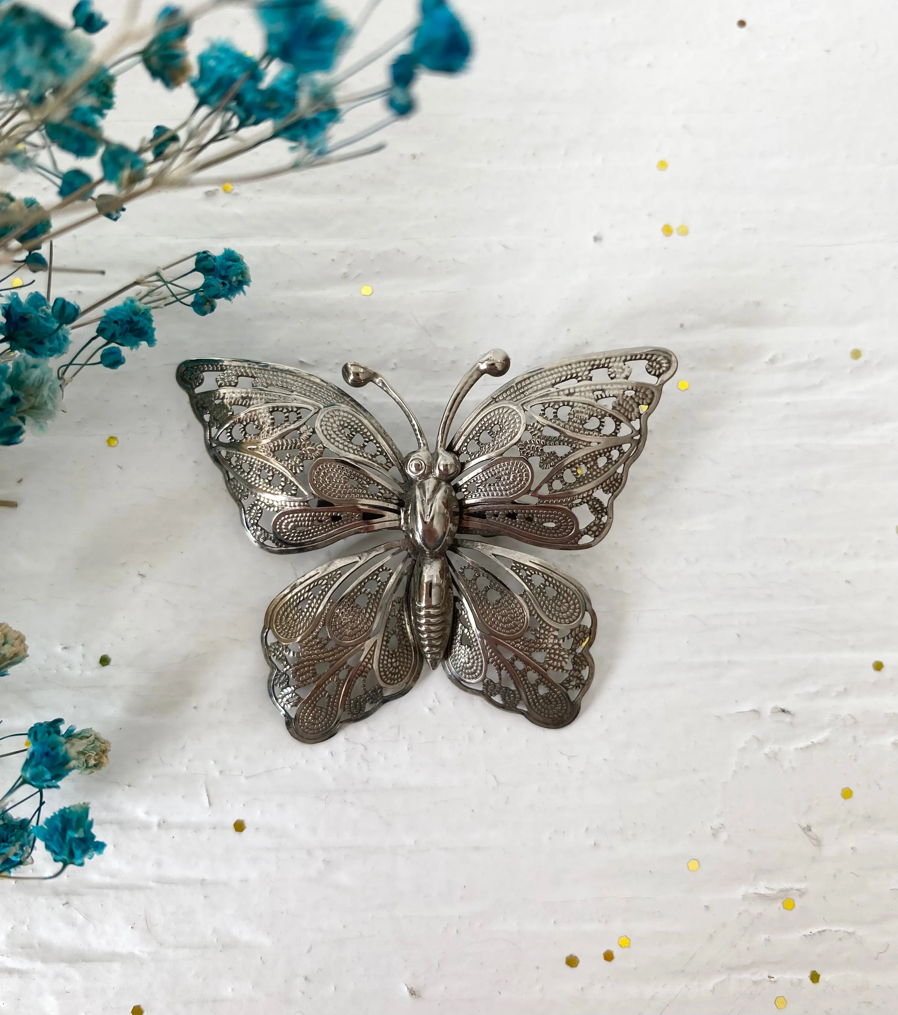 Vintage Filigree Butterfly Brooch