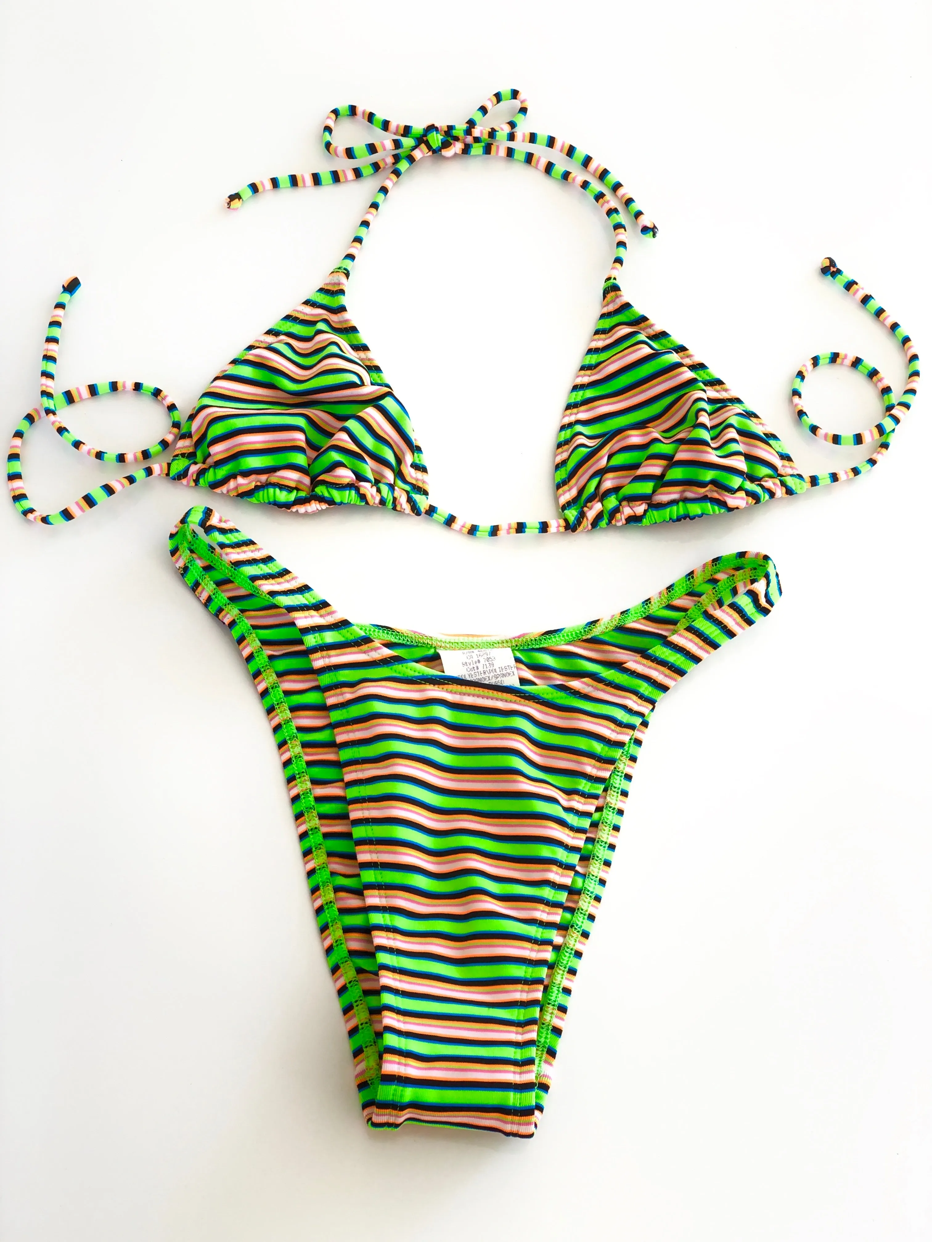 VINTAGE: Green & Orange Striped Bikini