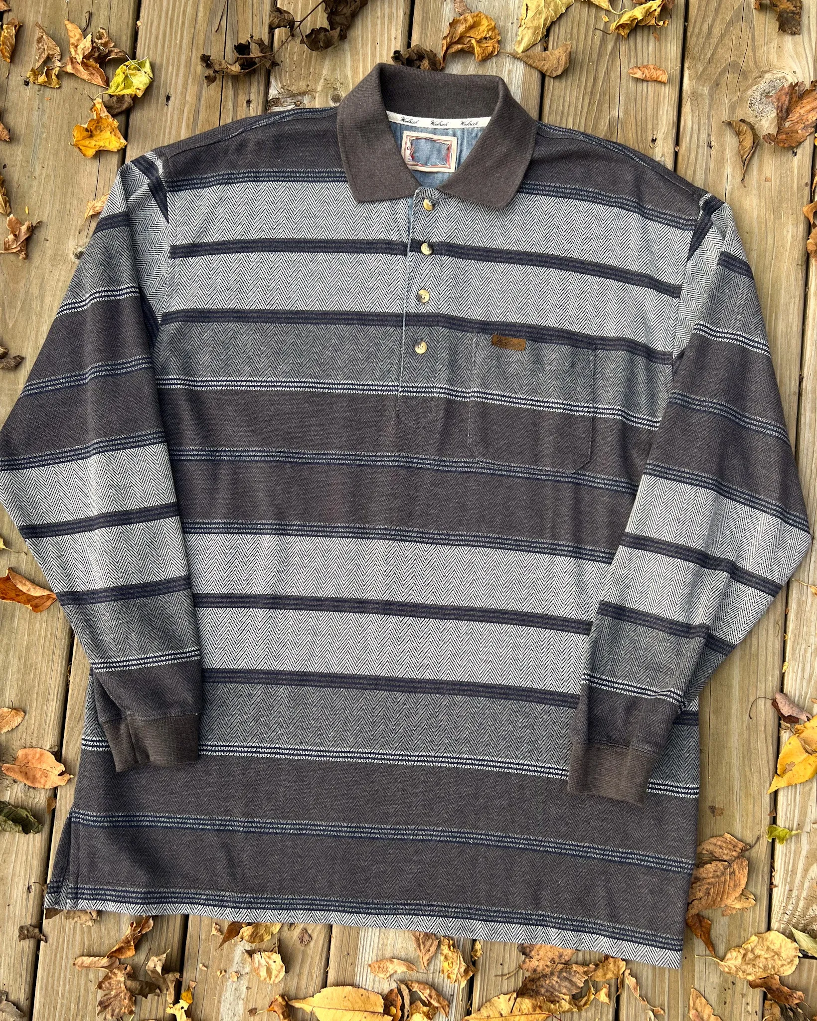 Vintage Grey Woolrich Striped Rugby Shirt