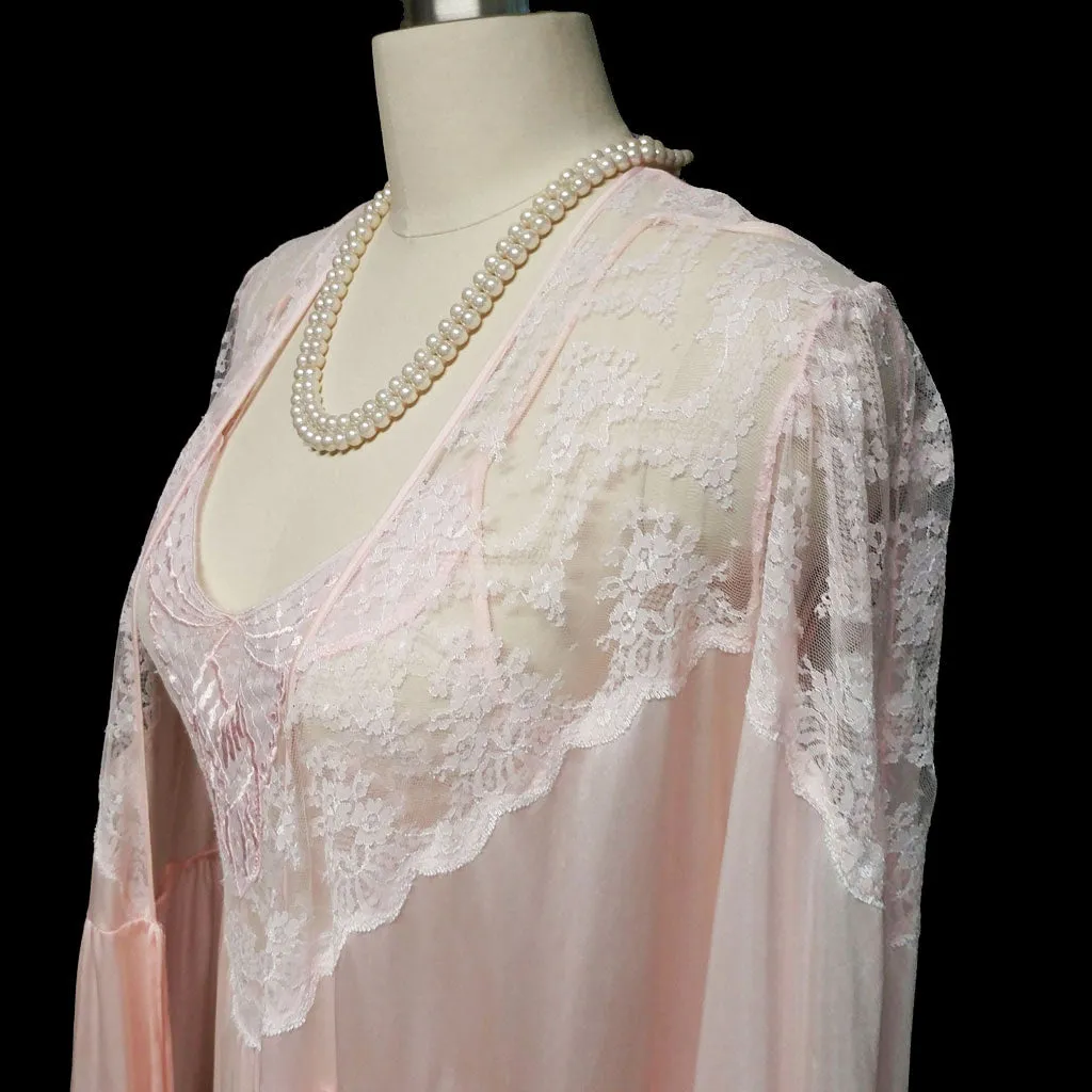 *VINTAGE LILY OF FRANCE SLEEPWEAR BRIDAL WEDDING NIGHT LACE PEIGNOIR & NIGHTGOWN SET IN DUSTING POWDER