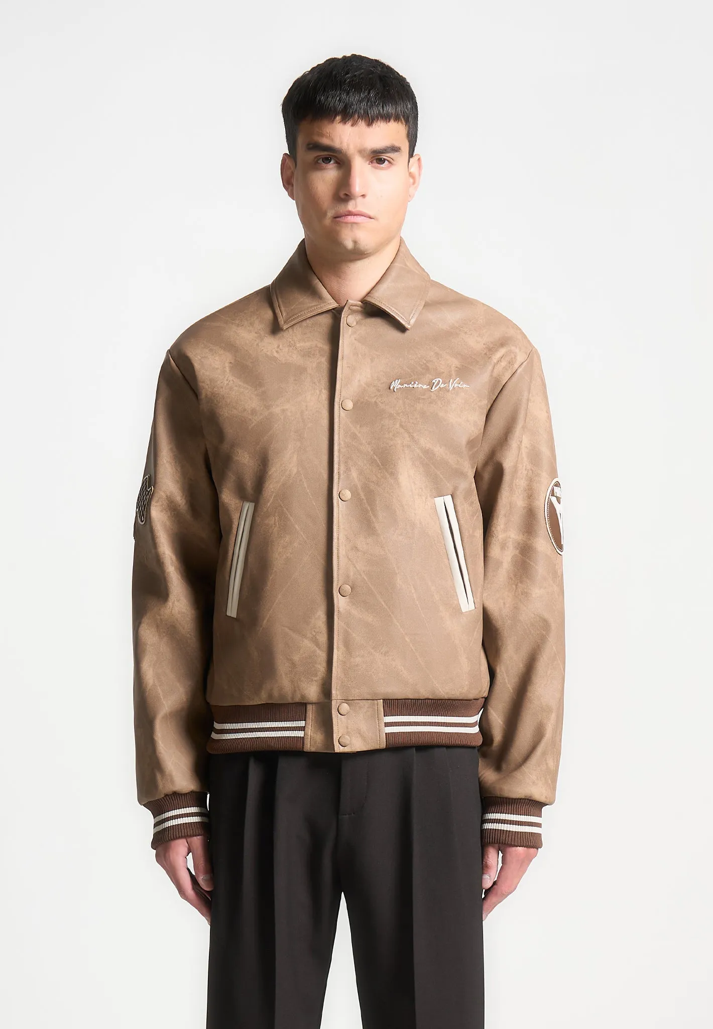 Vintage Marble Varsity Jacket - Brown