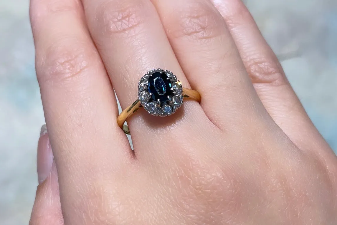 Vintage sapphire and diamond ring in 18 carat gold