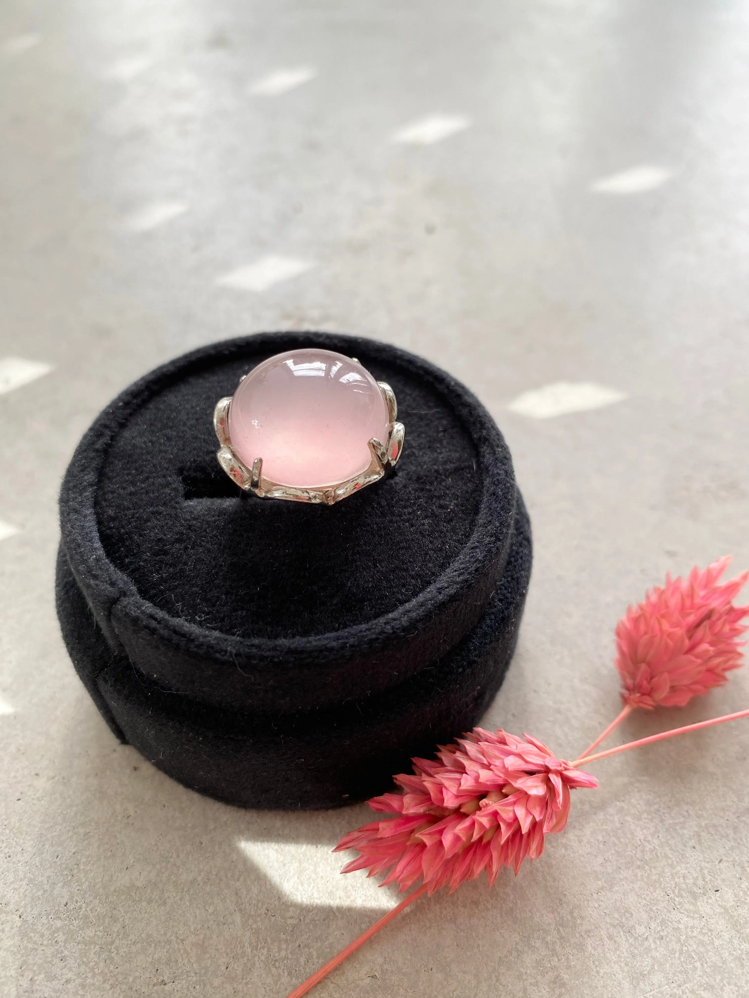 Vintage Silver Rose Quartz Ring