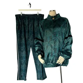 Vintage Style Green Satin Tracksuit