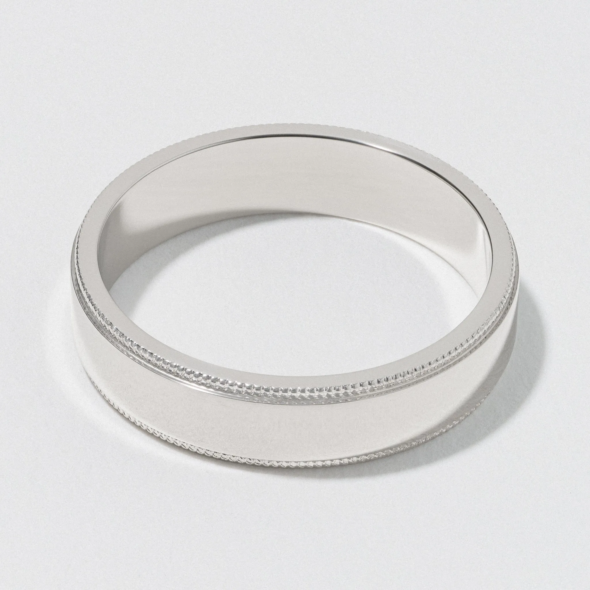 White Gold Flat Milgrain Wedding Band - Polished 5mm